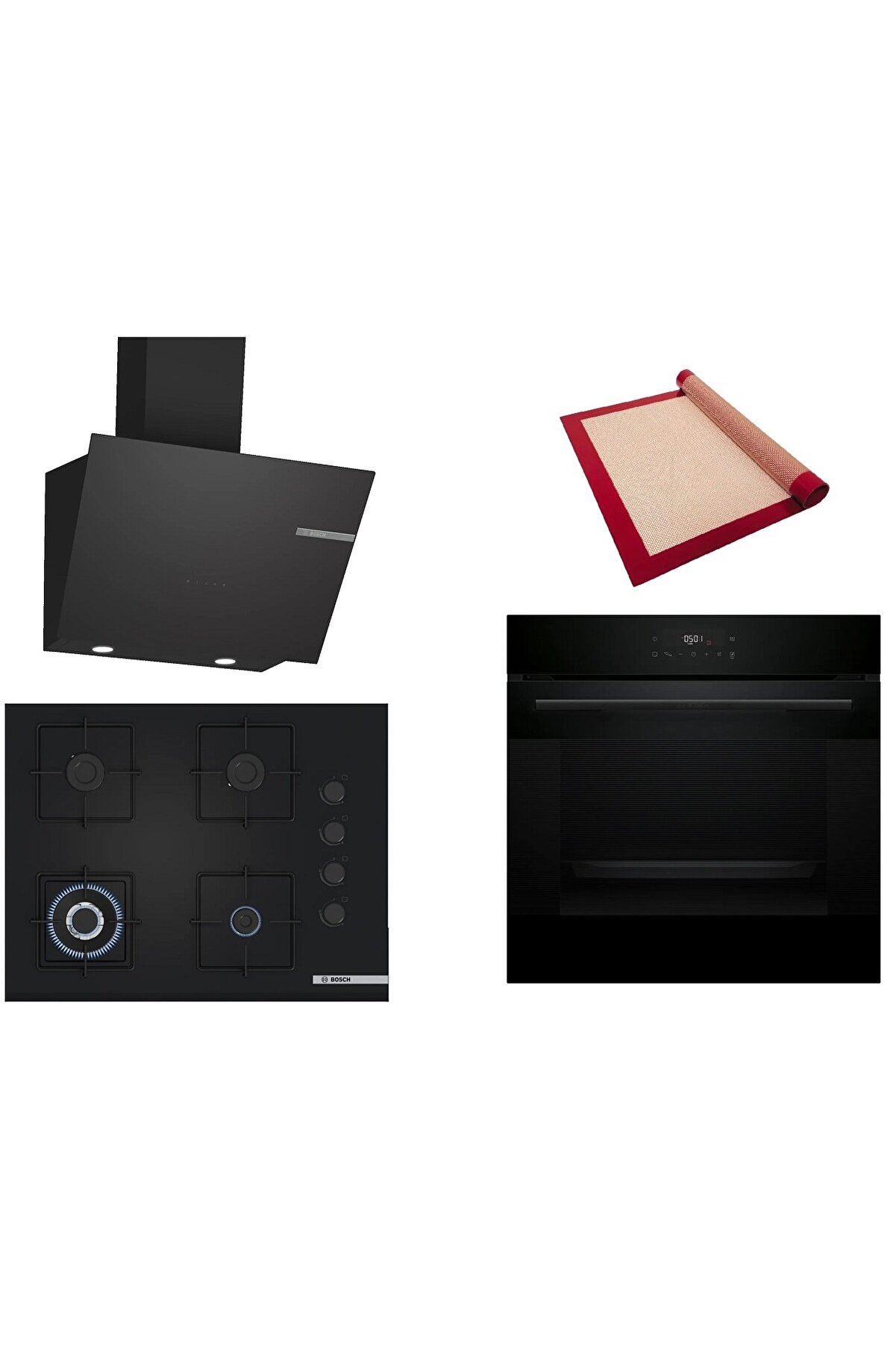 Siyah 3 lü Ankastre Set (HJG852YB0T-POH7C6P30O-DWK66PJ60T ) 3D Fry - Pişirme Matı ile