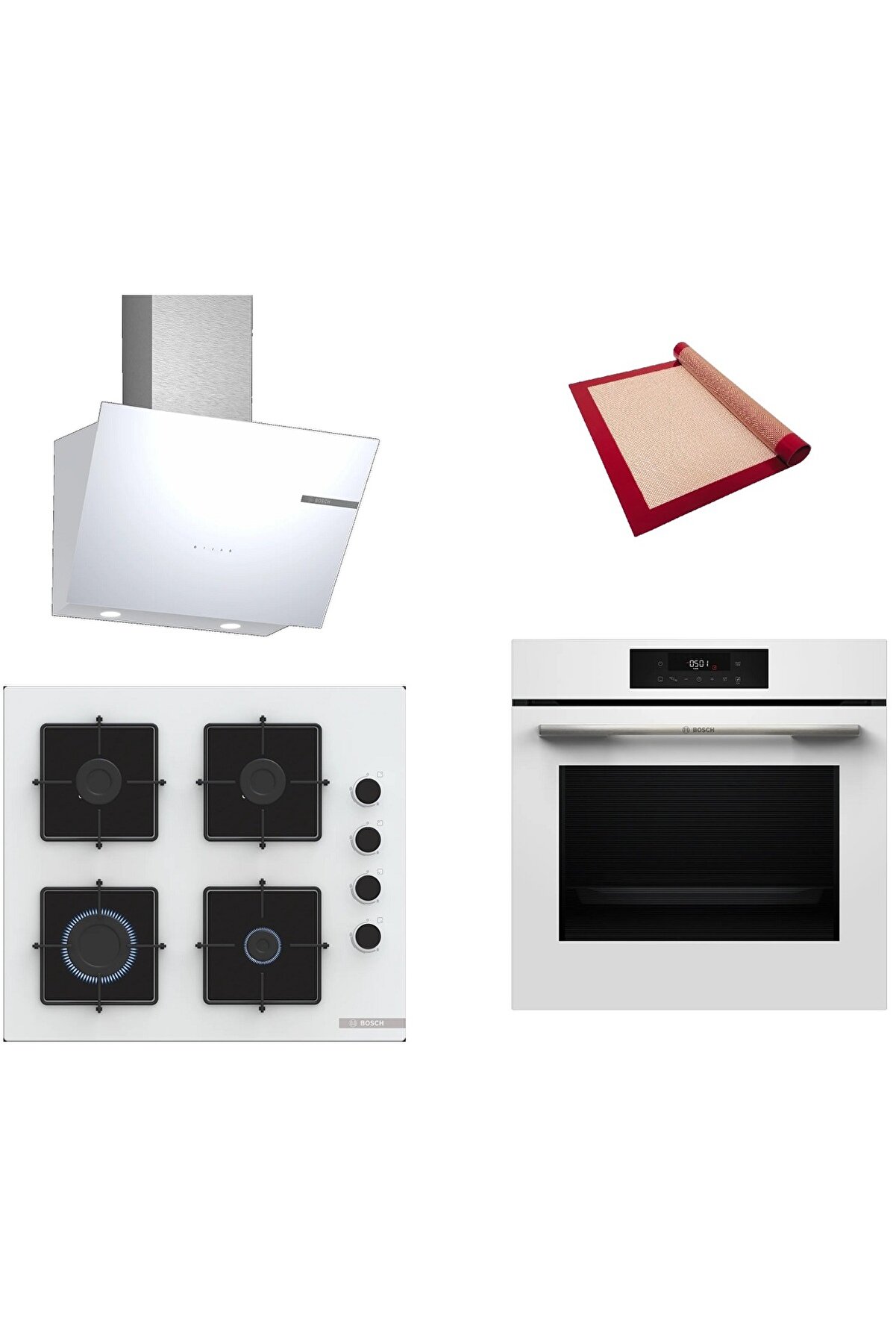Beyaz 3 lü Ankastre Set (HJG852YW0-POP6C2P30O-DWK66PJ20T) 3D Fry - Pişirme Matı ile