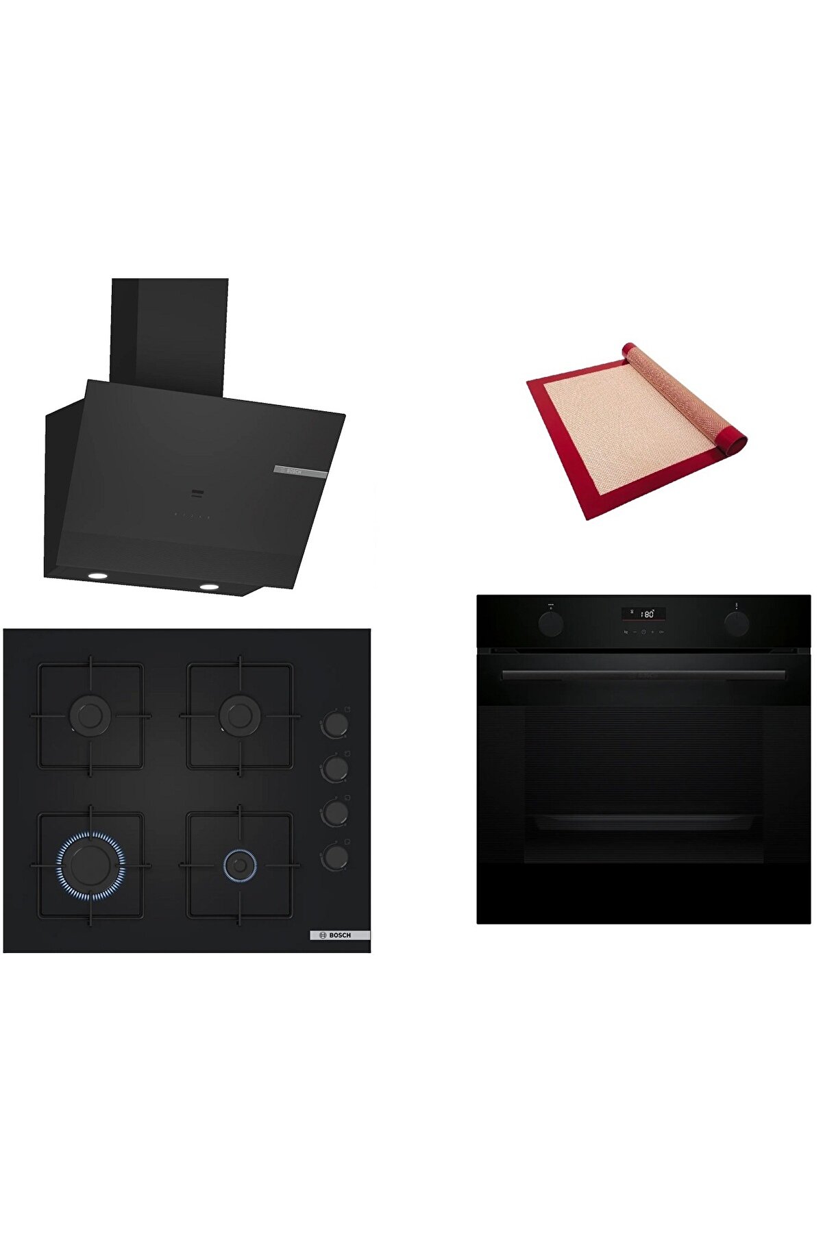 Siyah 3 lü Ankastre Set (HUA736EA0T-POP6C6P30O-DWK67PJ60T) Buhar Destekli - Pişirme Matı ile