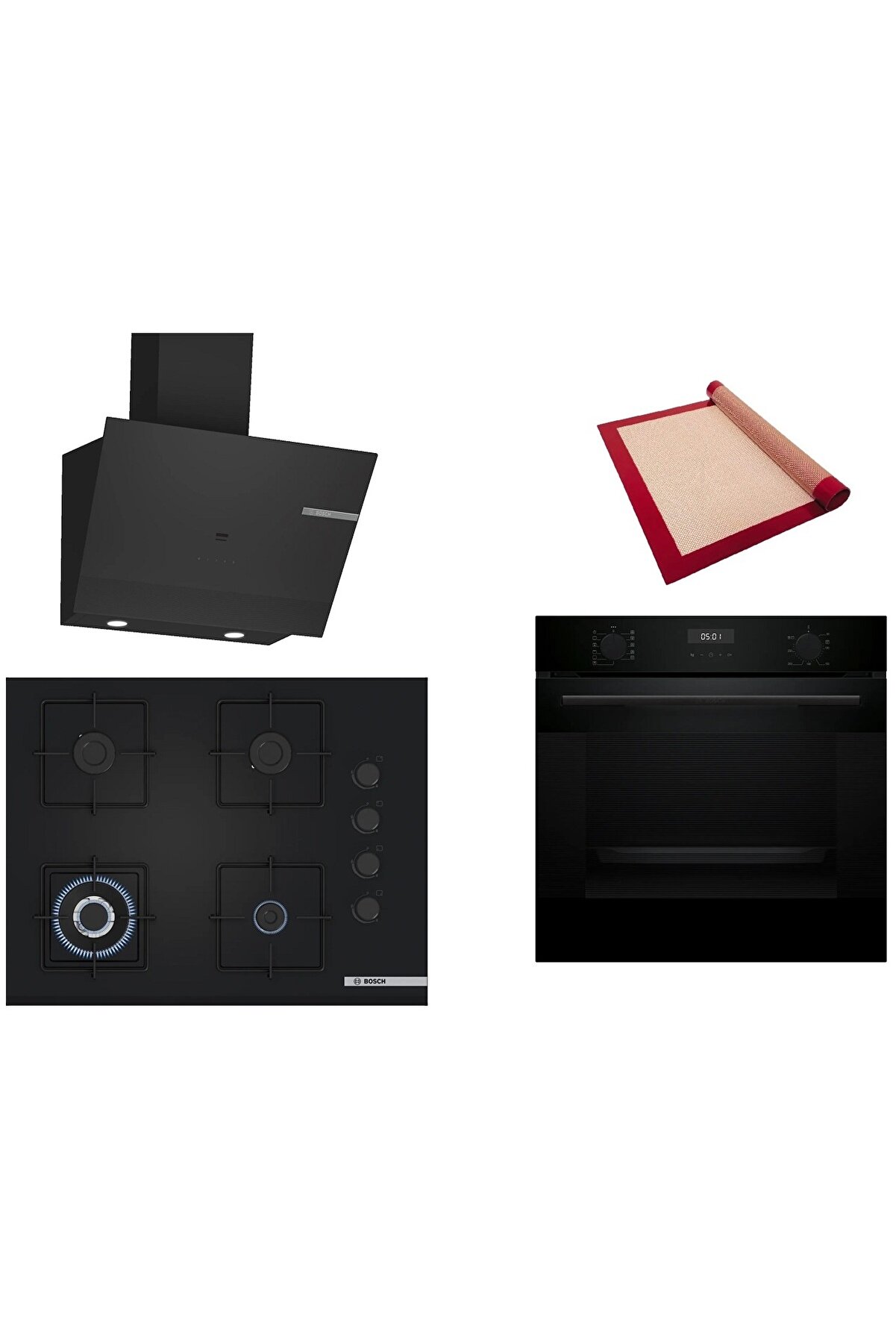 Siyah 3 lü Ankastre Set (HUA717BA0T-POH7C6P30O-DWK67PJ60T) Buhar Destekli - Pişirme Matı ile