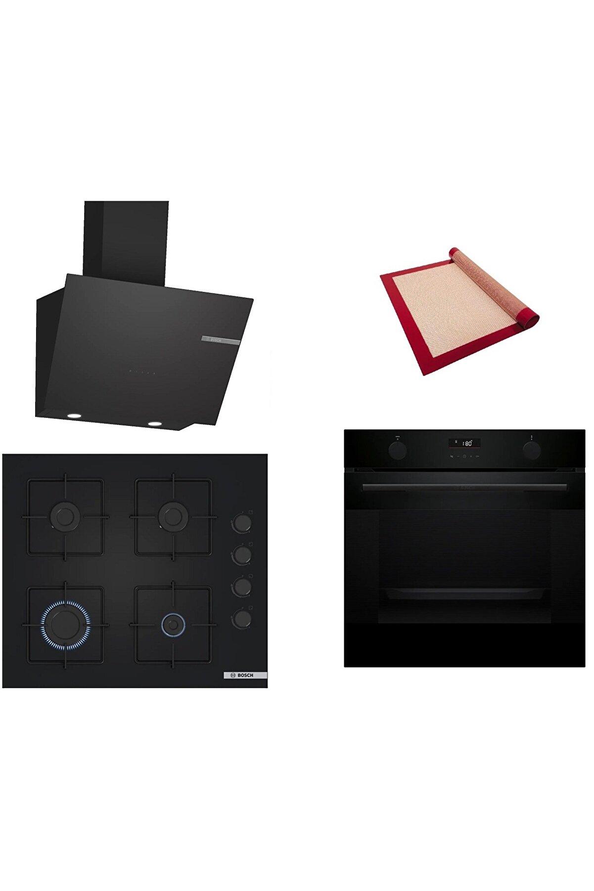 Siyah 3 lü Ankastre Set (HUA736EA0T-POP6C6P30O-DWK66PJ60T ) Buhar Destekli - Pişirme Matı ile