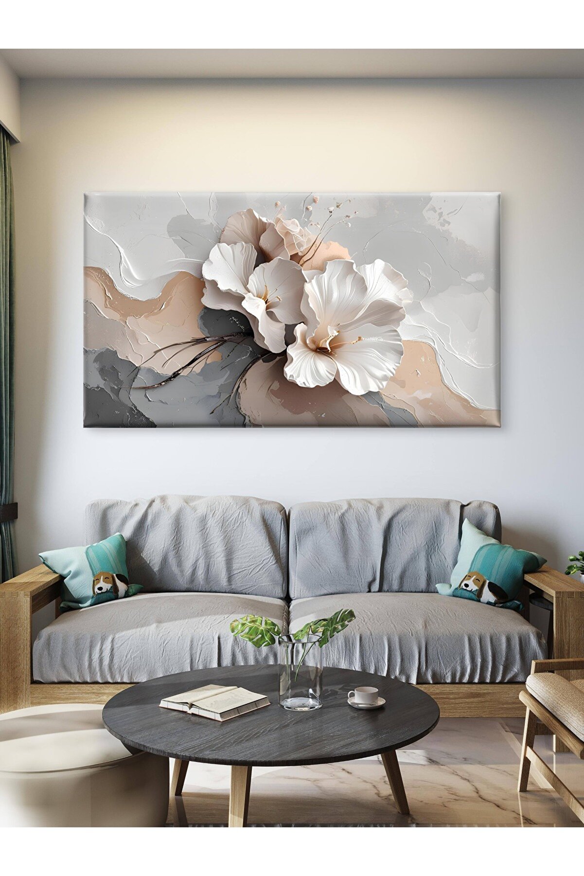 Beyazın Narılığı - Beyaz Çiçekler Baskı Kanvas Tablo - Genel Markalar - ₺259.00