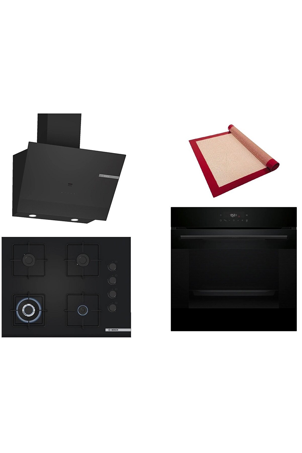 Siyah 3 lü Ankastre Set (HJG852YB0T-POH7C6P30O-DWK67PJ60T) 3D Fry - Pişirme Matı ile