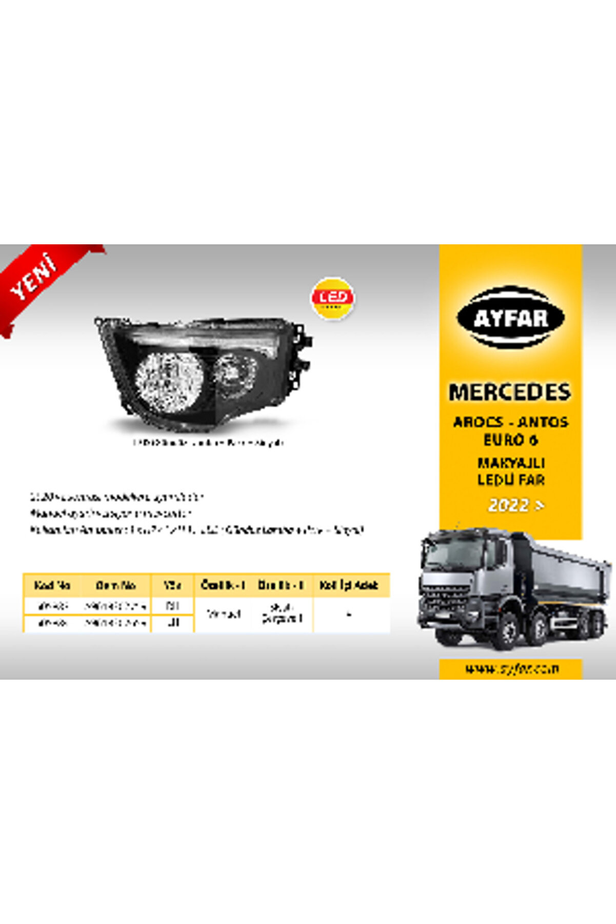 FAR SİYAH ÇERÇEVELİ SSOL MANUEL - LED DRL MERCEDES AROCS (2020  ) EURO 6 - AYFAR-505884