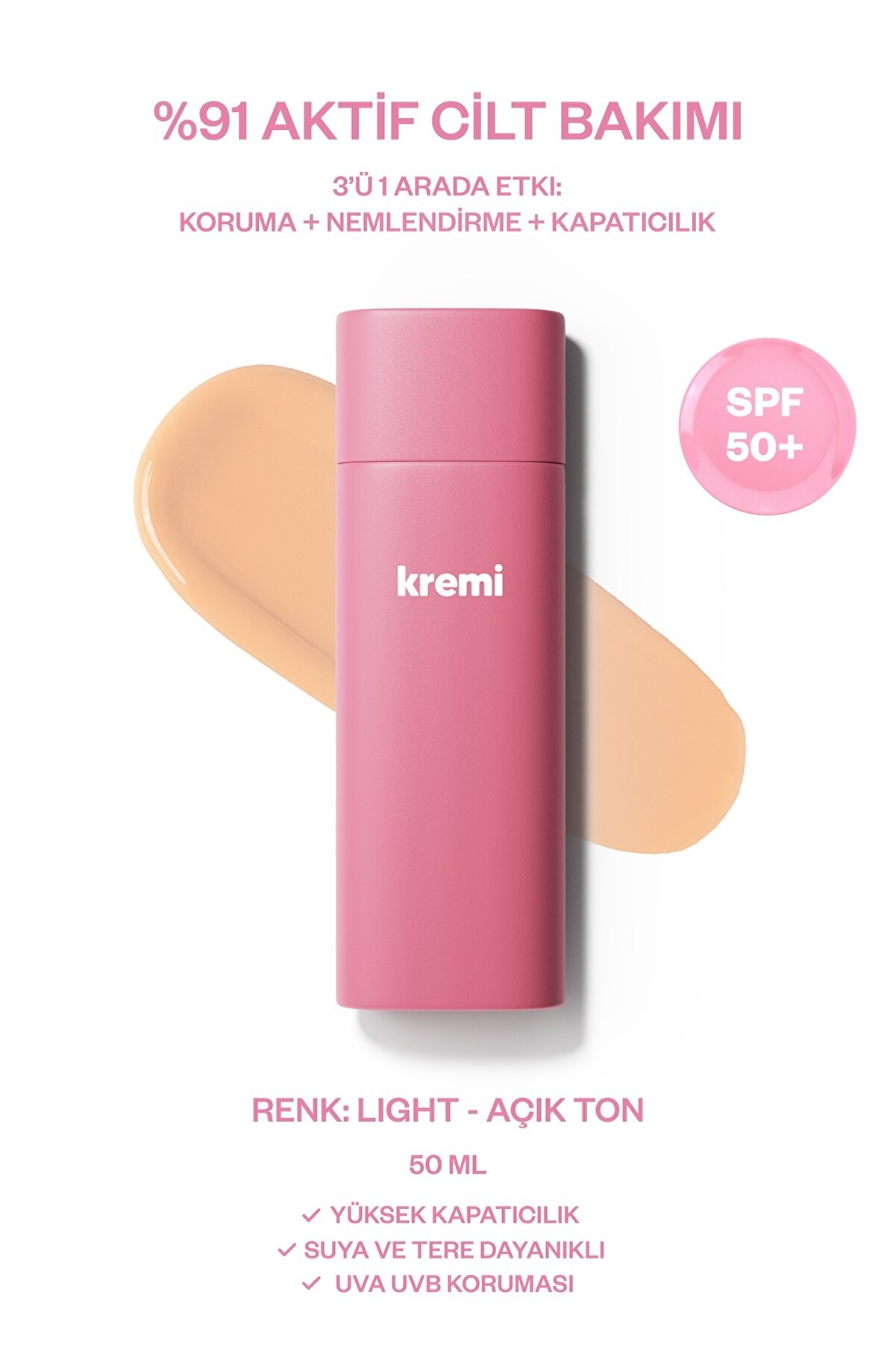 Kremi BB Krem SPF50 - Yüksek Kapatıcı, Nemlendirici ve Aydınlatıcı
