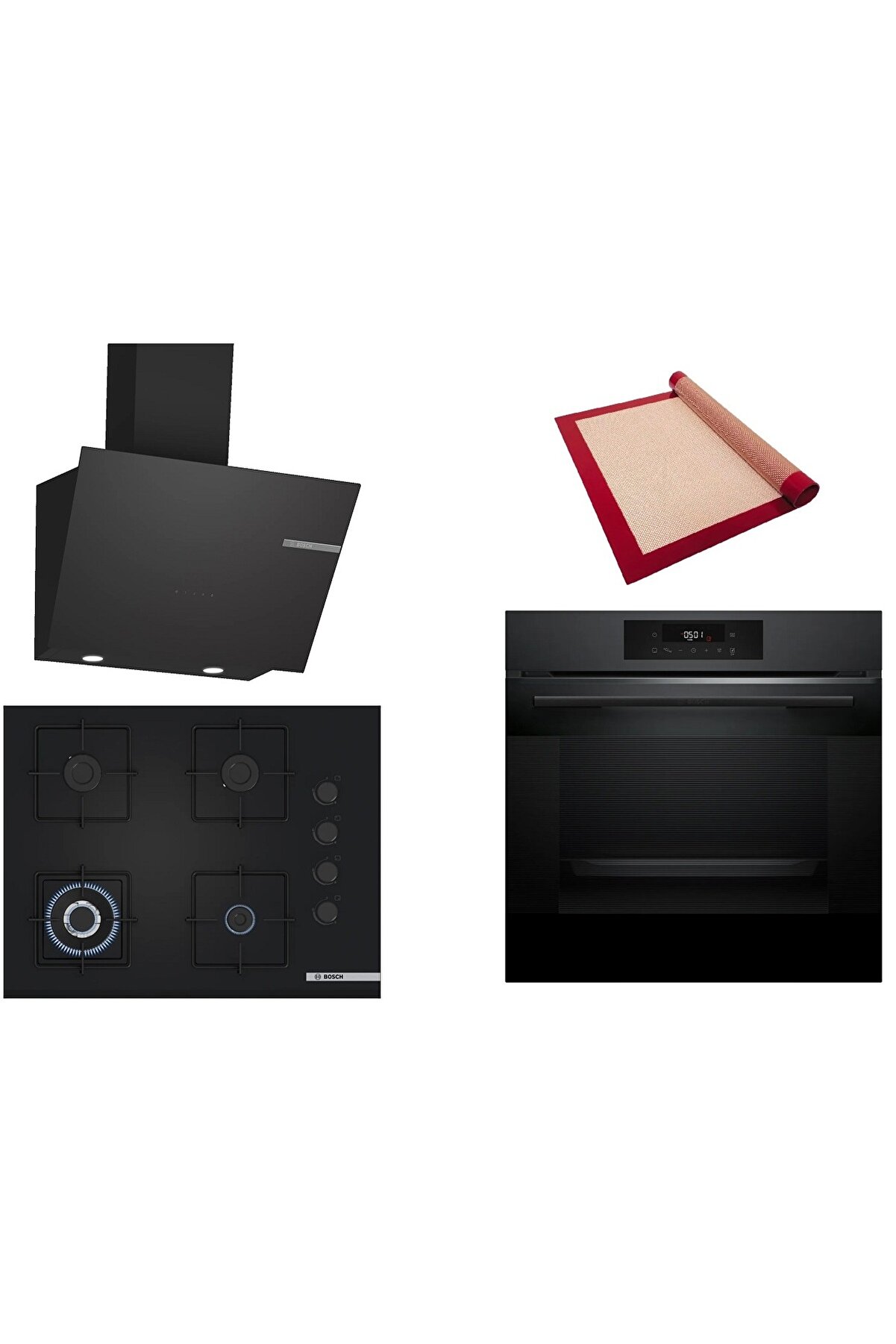 Siyah 3 lü Ankastre Set (HJG852YT0T-POH7C6P30O-DWK66PJ60T) 3D Fry - Pişirme Matı ile