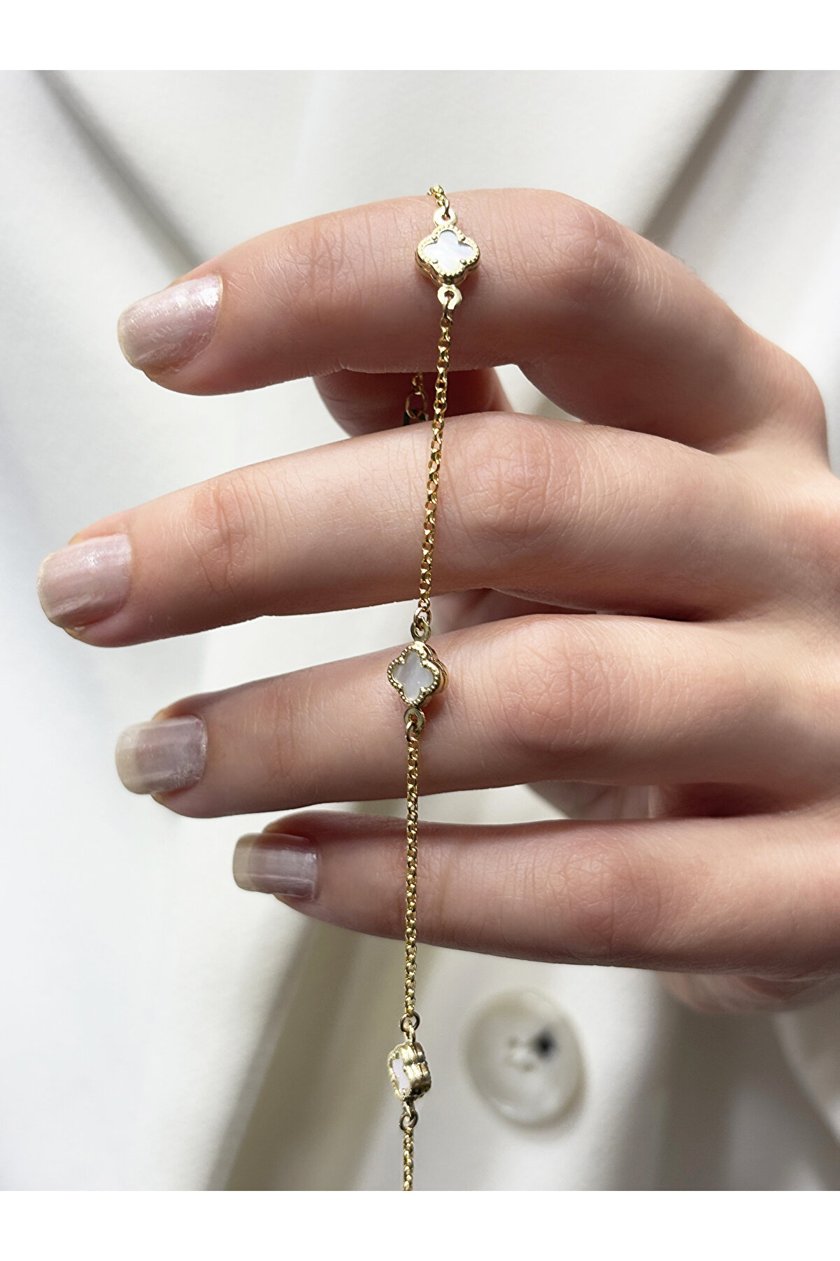 Di̇ami̇ne Pirlanta 14 Ayar Altın Taşlı Mini Yonca Bileklik