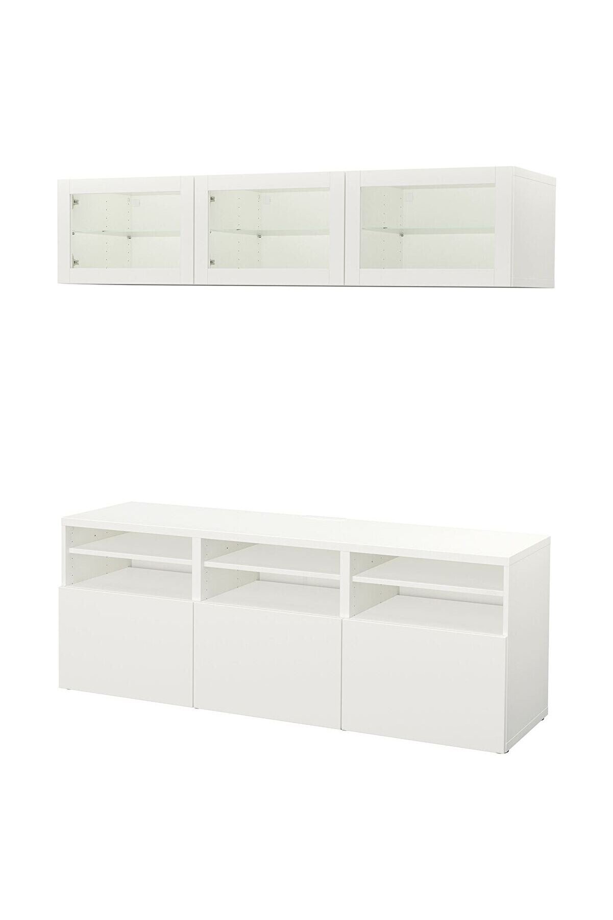 Tv ünitesi, beyaz-şeffaf cam, 180x42x192 cm, LAPPVIKEN/SINDVIK, fren raylı