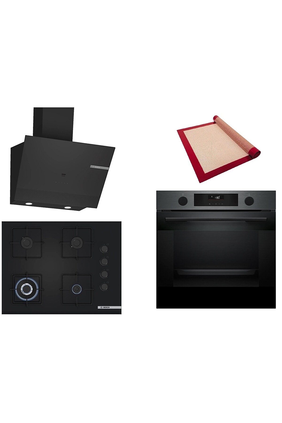 Siyah 3 lü Ankastre Set (HUA736EG0T-POH7C6P30O-DWK67PJ60T) Buhar Destekli - Pişirme Matı ile