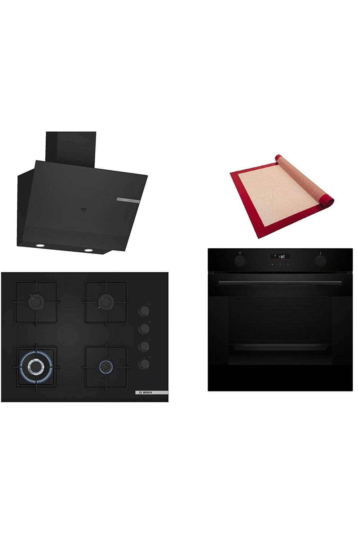 Siyah 3 lü Ankastre Set (HUA736EA0T-POH7C6P30O-DWK67PJ60T) Buhar Destekli - Pişirme Matı ile