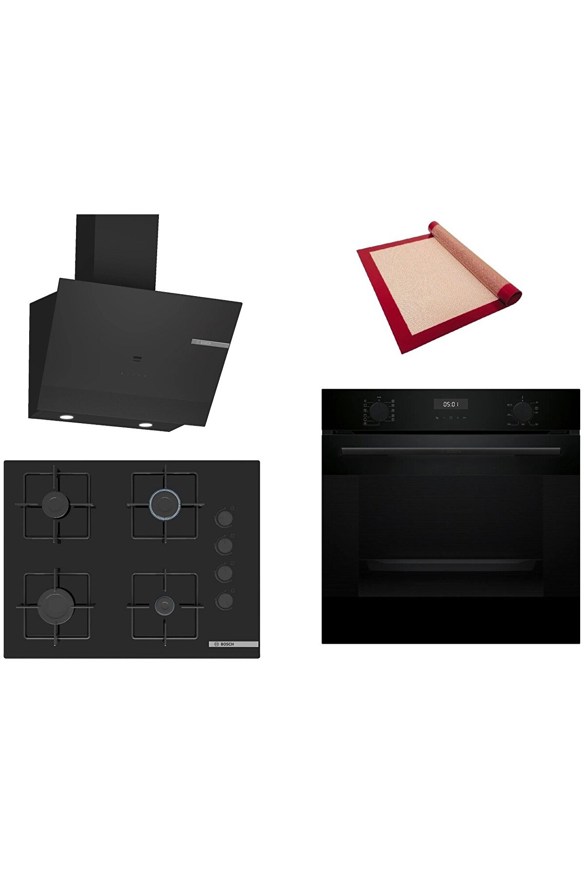 Siyah 3 lü Ankastre Set (HUA717BA0T-POP7C6P30O-DWK67PJ60T) Buhar Destekli - Pişirme Matı ile