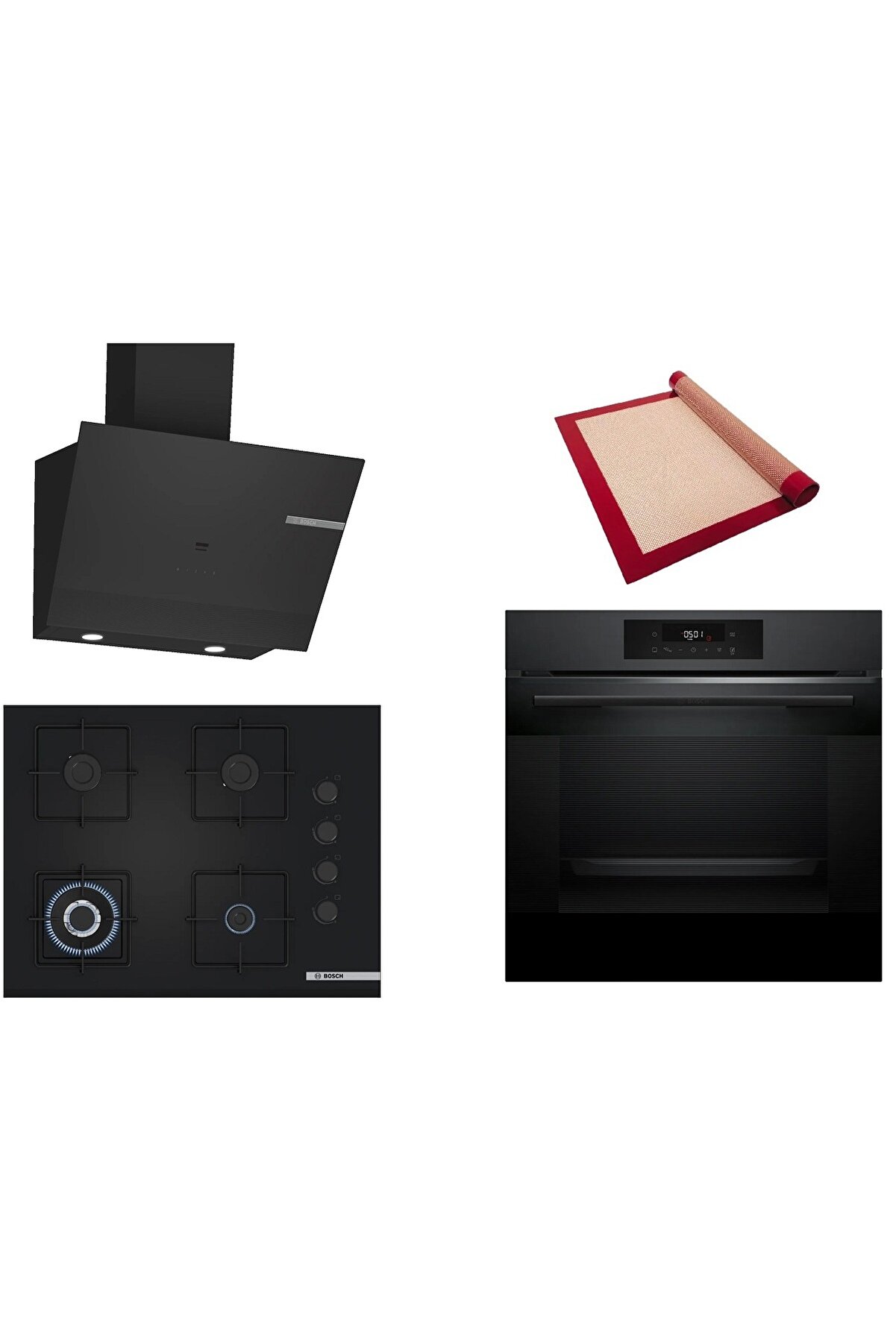 Siyah 3 lü Ankastre Set (HJG852YT0T-POH7C6P30O-DWK67PJ60T) 3D Fry - Pişirme Matı ile