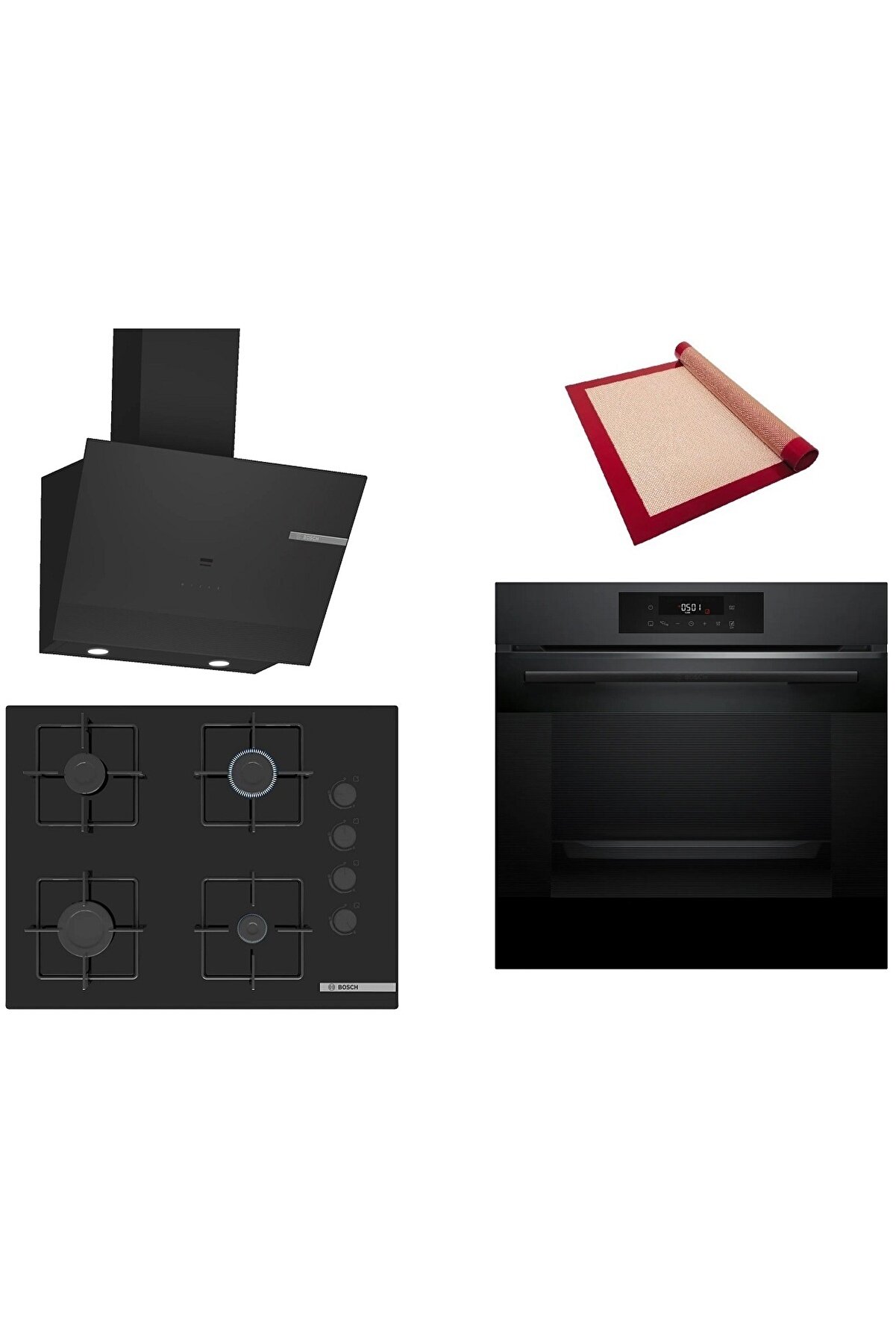 Siyah 3 lü Ankastre Set (HJG852YT0T-POP7C6P30O-DWK67PJ60T) 3D Fry - Pişirme Matı ile