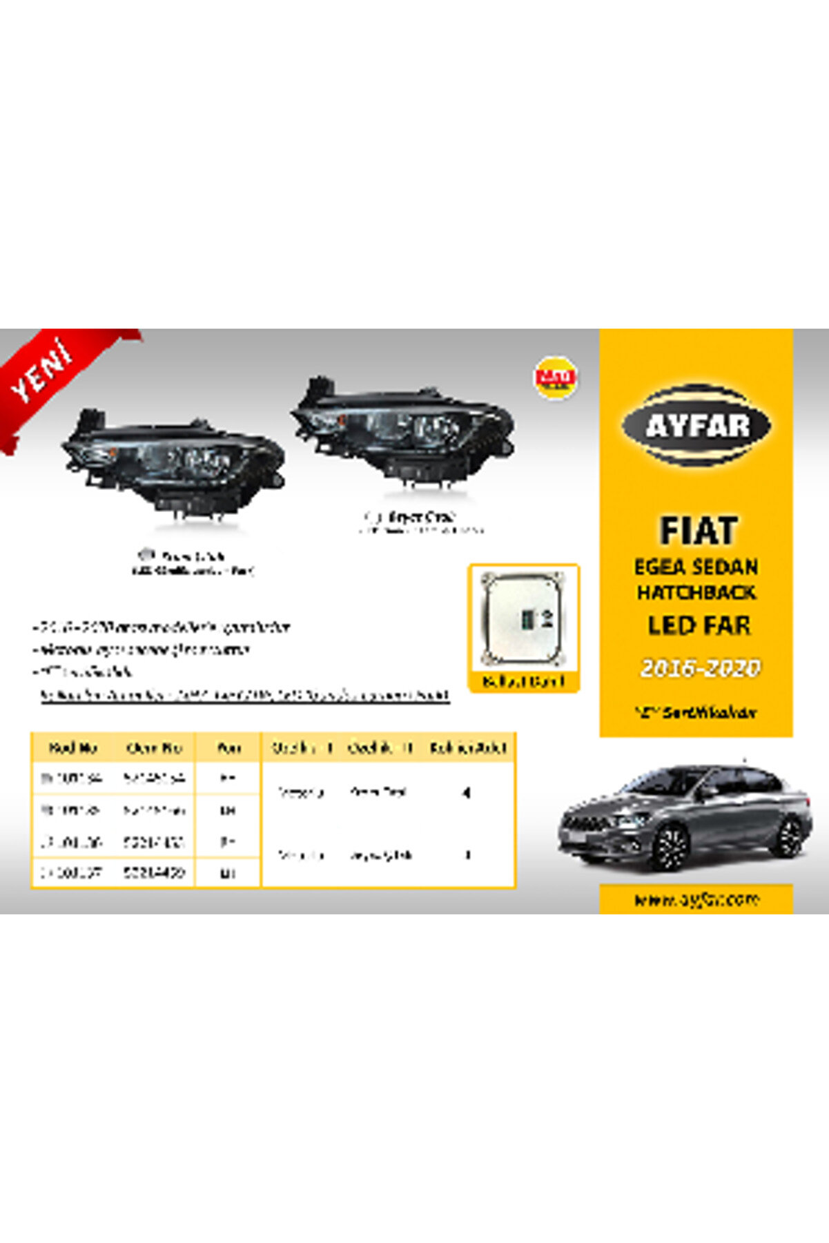FIAT EGEA FAR MOTORLU SOL ( 2016 - 2020 ) BEYAZ ÇITALI - LED DRL156PARK - AYFAR-101137