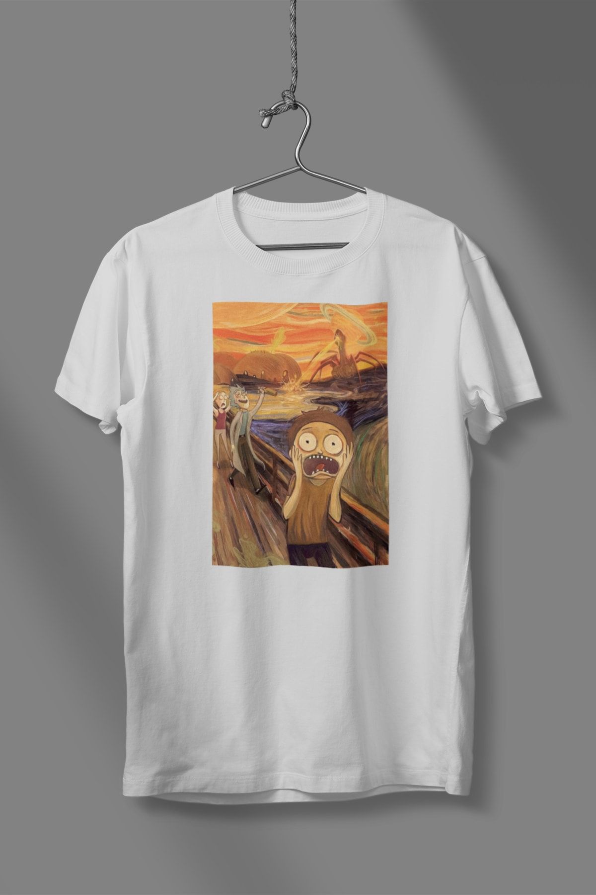 MONOGİFT Unisex Beyaz Rick And Morty Skrik Baskılı T-shirt