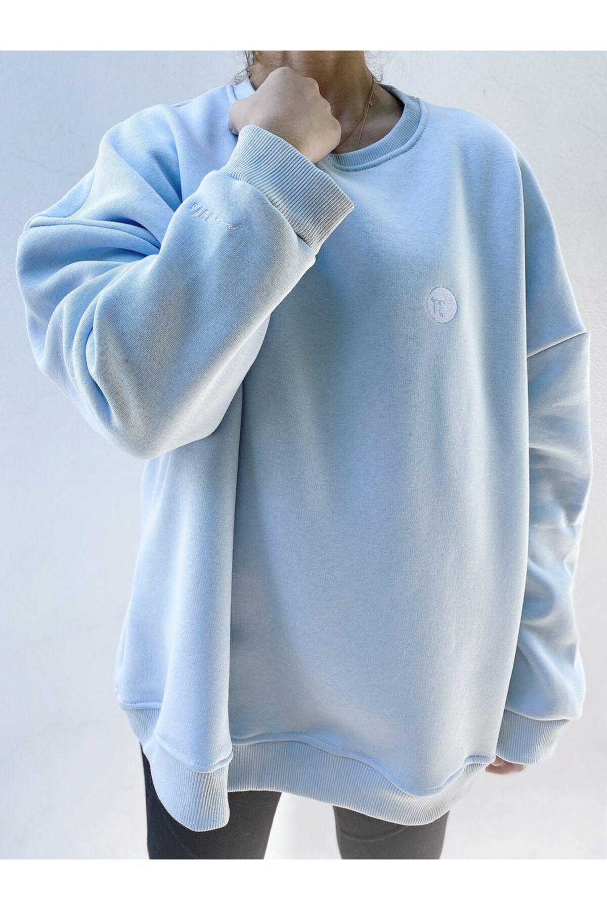 Pinuts Bebek Mavisi Düz Yaka Unisex Oversize Sweatshirt