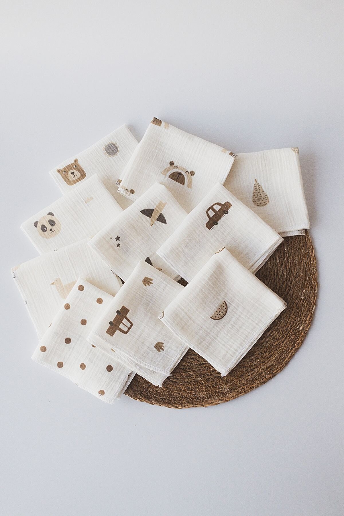 Cekic Kids 10'lu Desenli Müslin Bebek Ağız Mendili %100 Pamuk 25x25 Cm