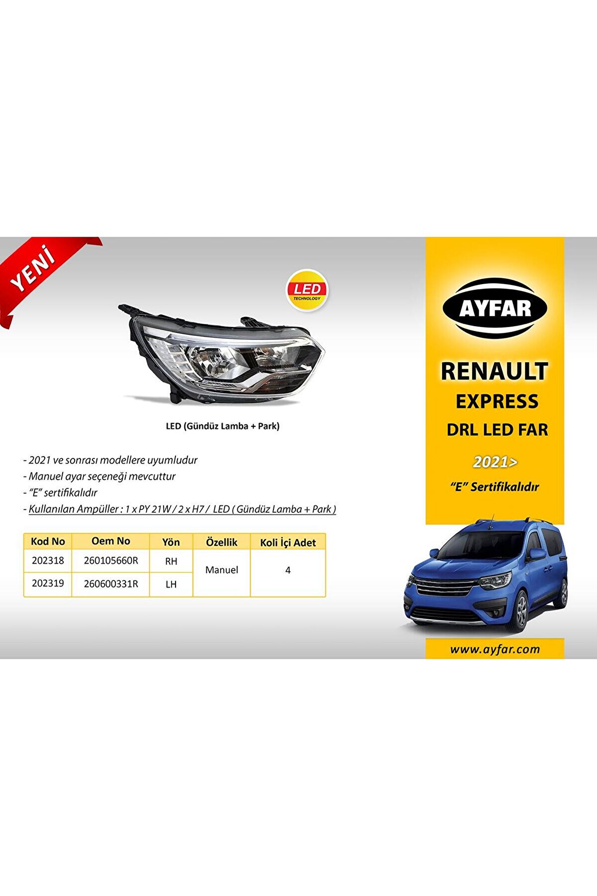 FAR RENAULT EXPRESS DRL LED SOL 2021 ve SONRASI