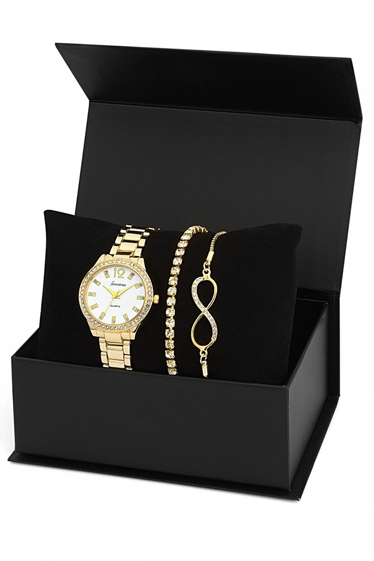 Forentina Kadın Gold Renk Kol Saati - Sonsuzluk Bileklik Kombin Set Ps1097