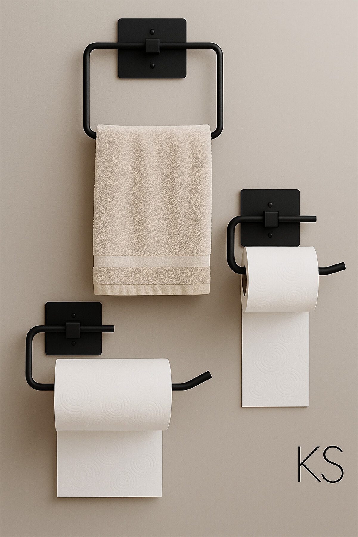 KILINÇ STORE Siyah Kare Havluluk Rulo 3'lü Set | Banyo Seti