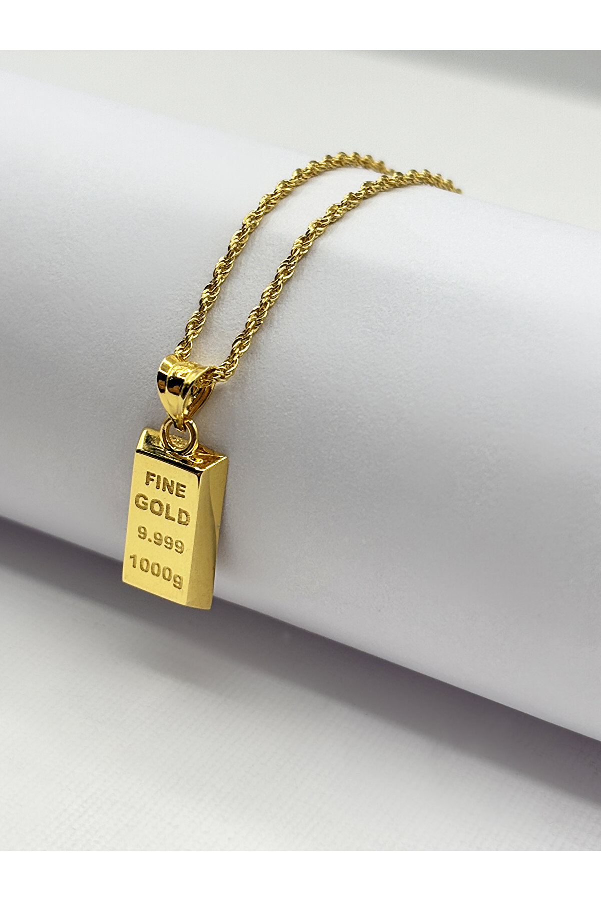 Di̇ami̇ne Pirlanta 14 Ayar Altın Halat Zincir Mini Külçe Kolye Sevgililer Günü Hediyesi