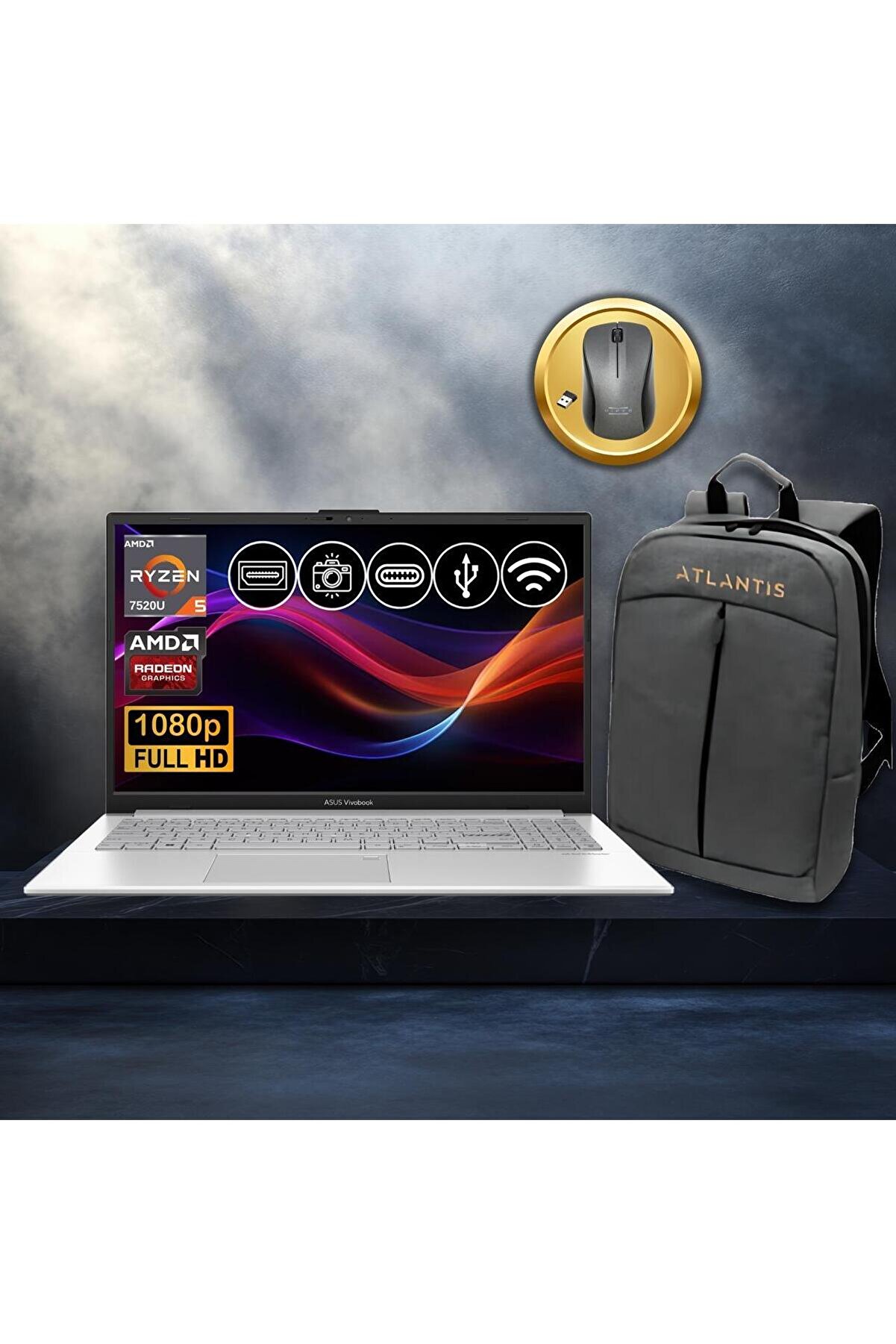 Vivobook Go 15 Ryzen5-7520U 8GB 1TB Nvme SSD E1504FA-BQ1741 Atl14 15.6