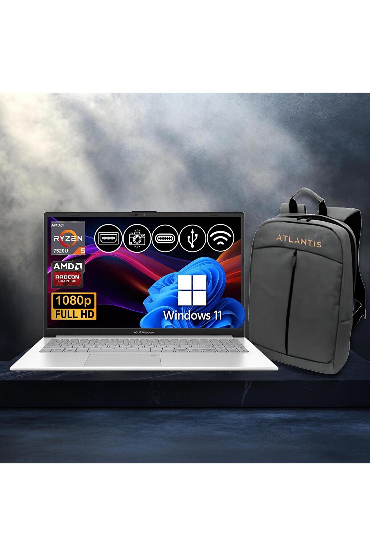 Vivobook Go 15 Ryzen5-7520U 8GB 512GB Nvme SSD E1504FA-BQ1741 Atl25 15.6