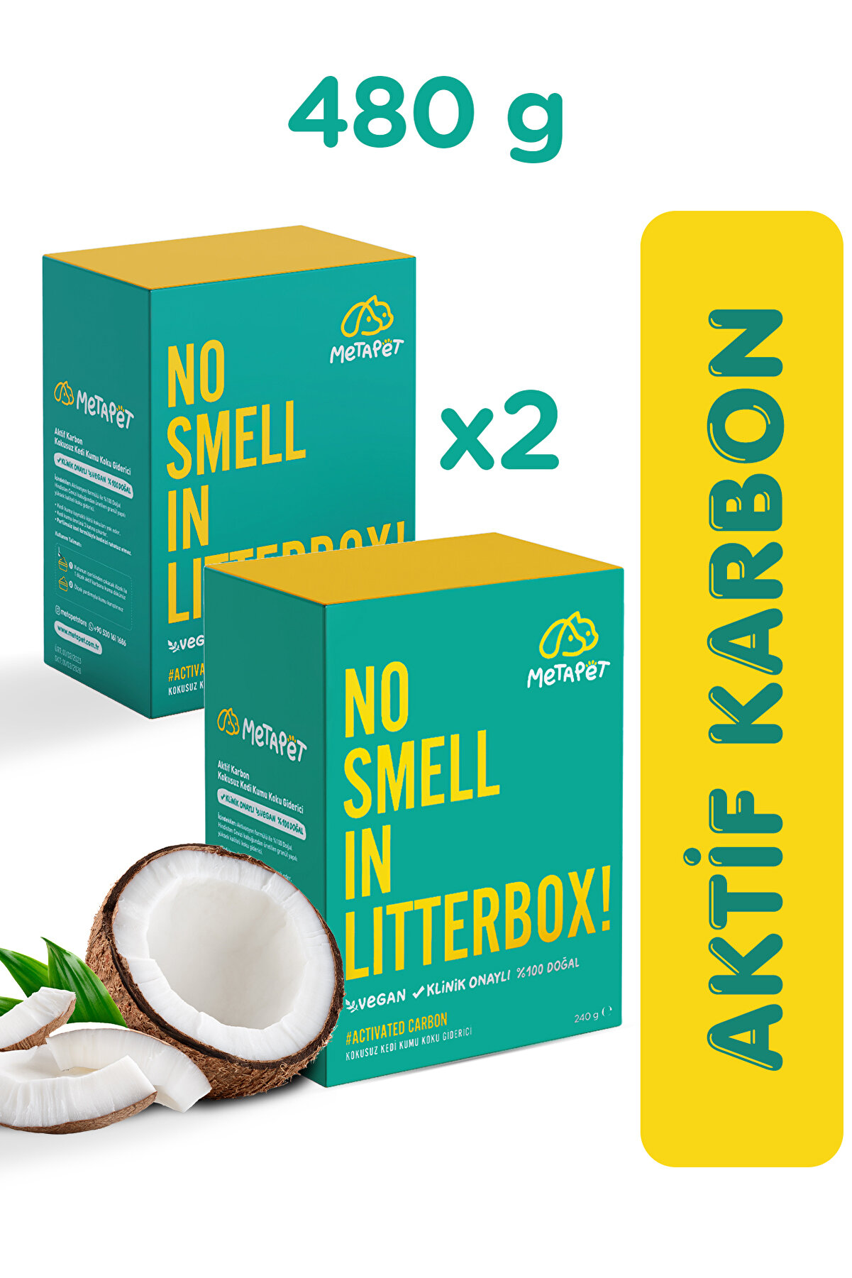 Metapet Kokusuz Aktif Karbonlu Kedi Kumu Tuvaleti Giderici 480g