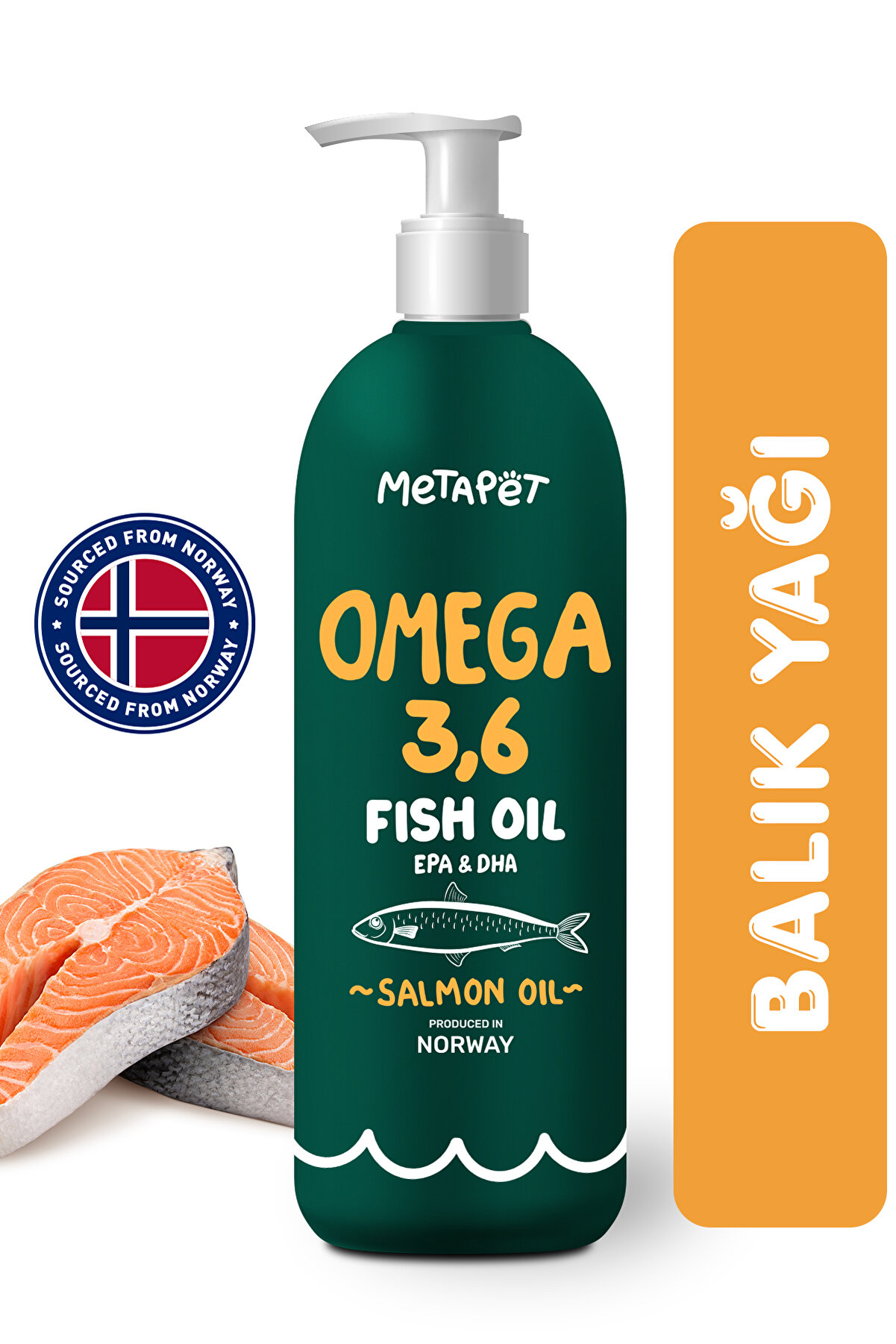 Metapet Kediler İçin Balık Yağı, Premium Norveç Somonu Yağı, Omega 3 ve 6, Yüksek EPA-DHA