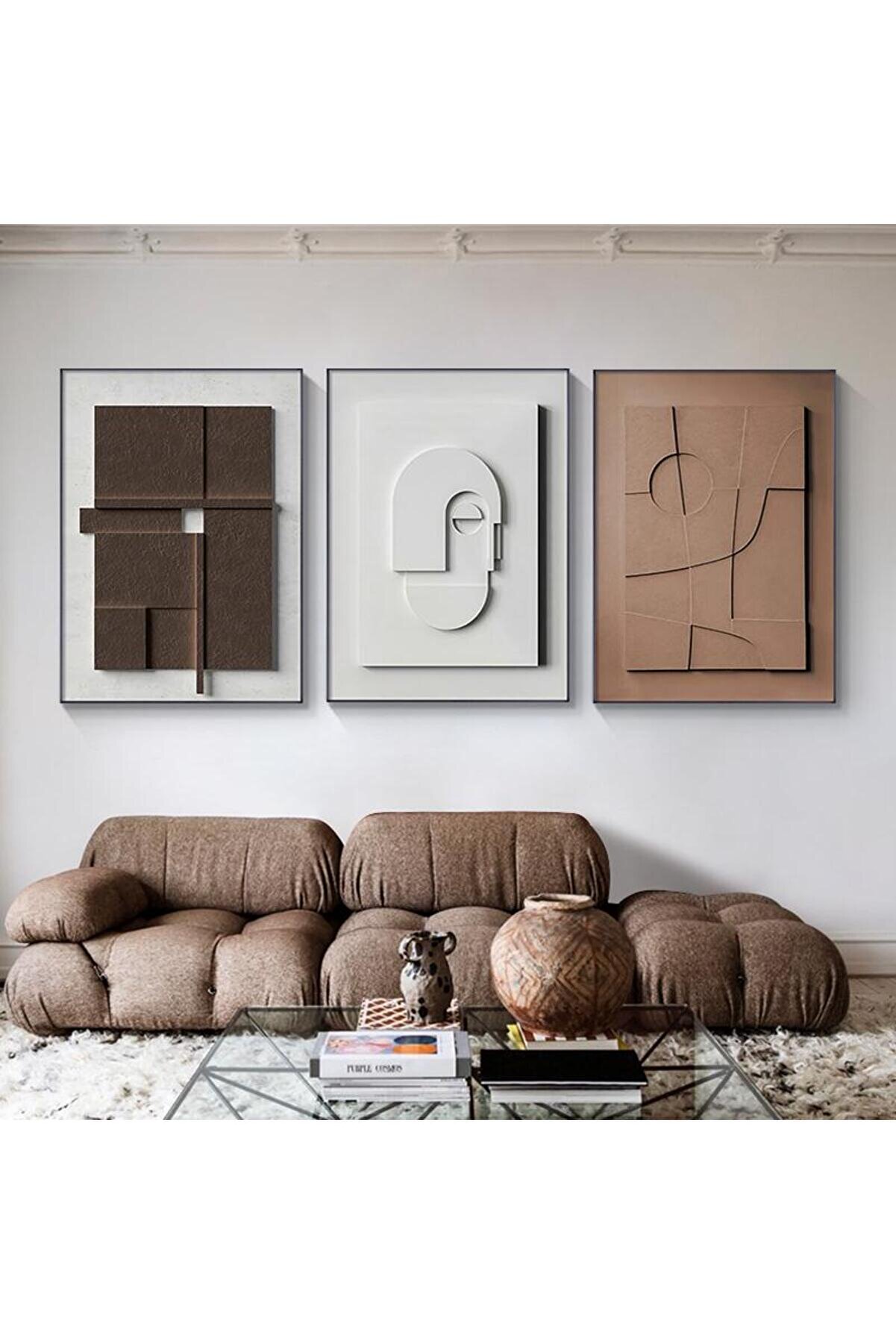 Tablomtr Metal Çerçeveli Gerçek Camlı Tablo Royce 3 Lü Set - Elegant ve Modern Dekorasyon