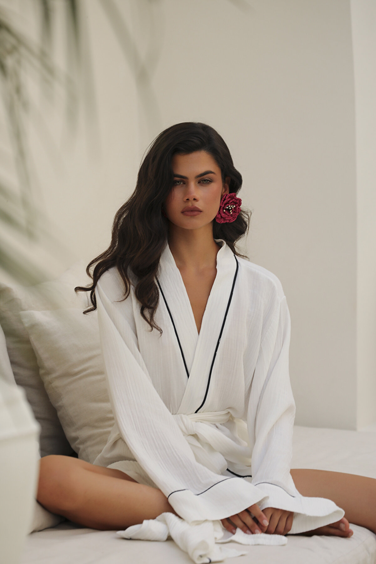 Maison Jessie Helen Müslin Uzun Kimono Sabahlık Creme | Şık Ev Giyimi