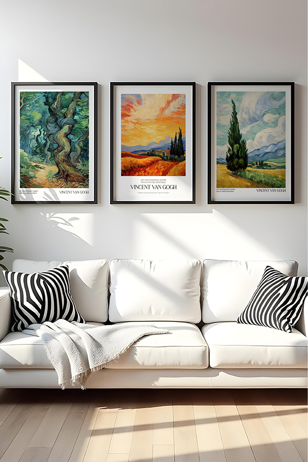 huhuli Ahşap Siyah Çerçeveli Vincent Van Gogh Tablo Seti - Huhu528