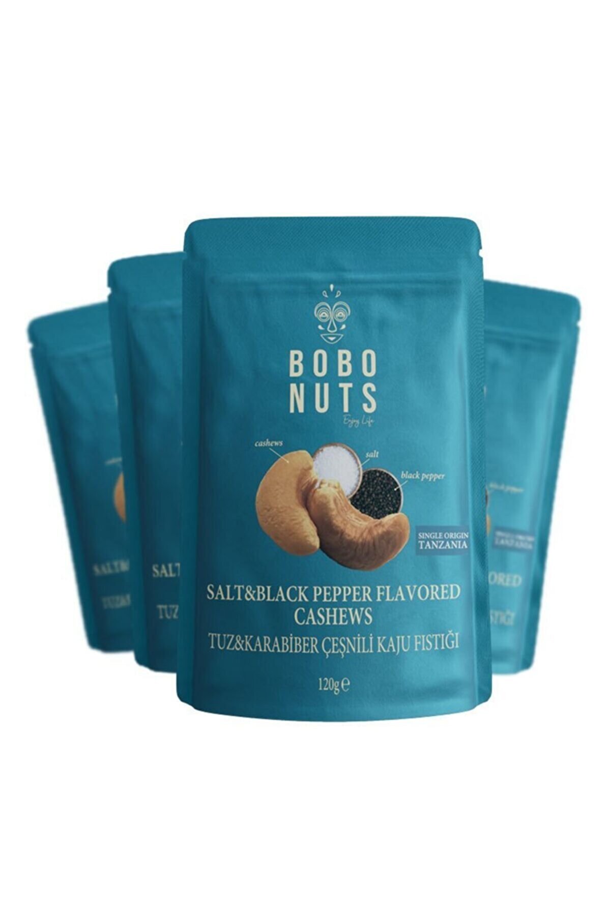 Bobonuts Bobo Nuts Tuz & Karabiber Çeşnili / Soslu Kaju Fıstığı 120g X 4 Paket