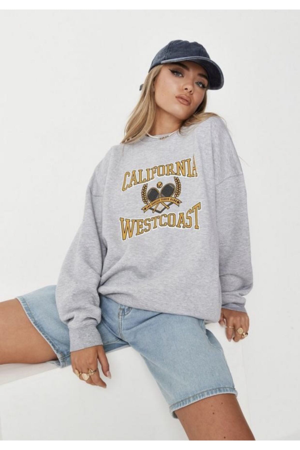ALİKA Kadin Gri California Westcoast Oversize Sweatshirt