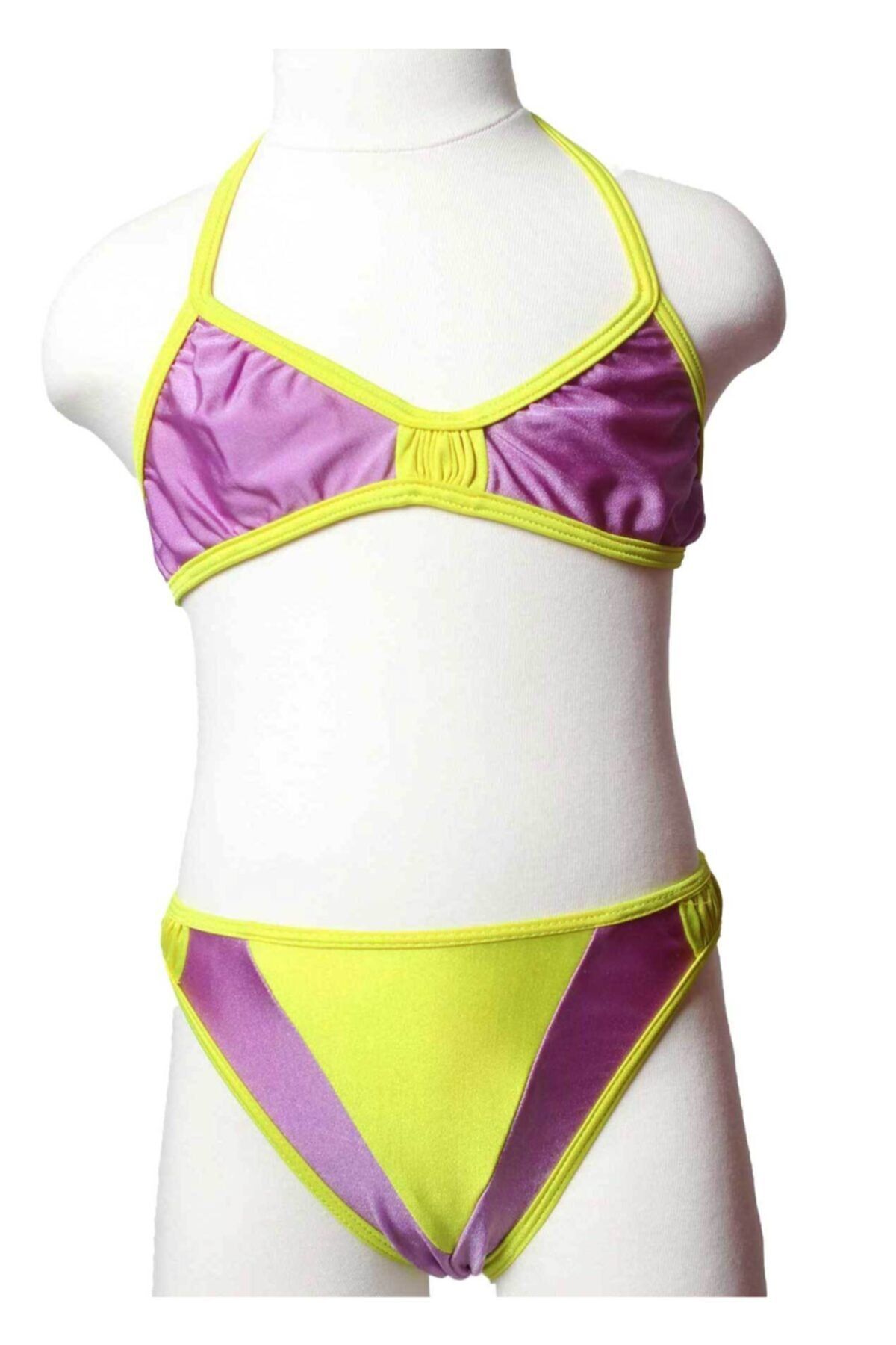 Sude Ayl Kız Çocuk Mor Üçgen Model Boyundan Bağlamalı Alt Üst Düz Bikini Takım 95