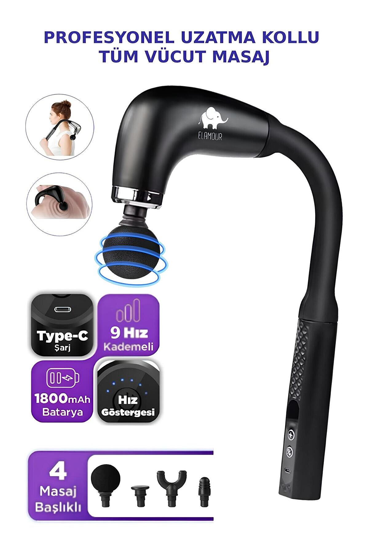 ELAMOUR Yeni Nesil Profesyonel Masaj Tabancası | Tüm Vücut Fitness Masajı