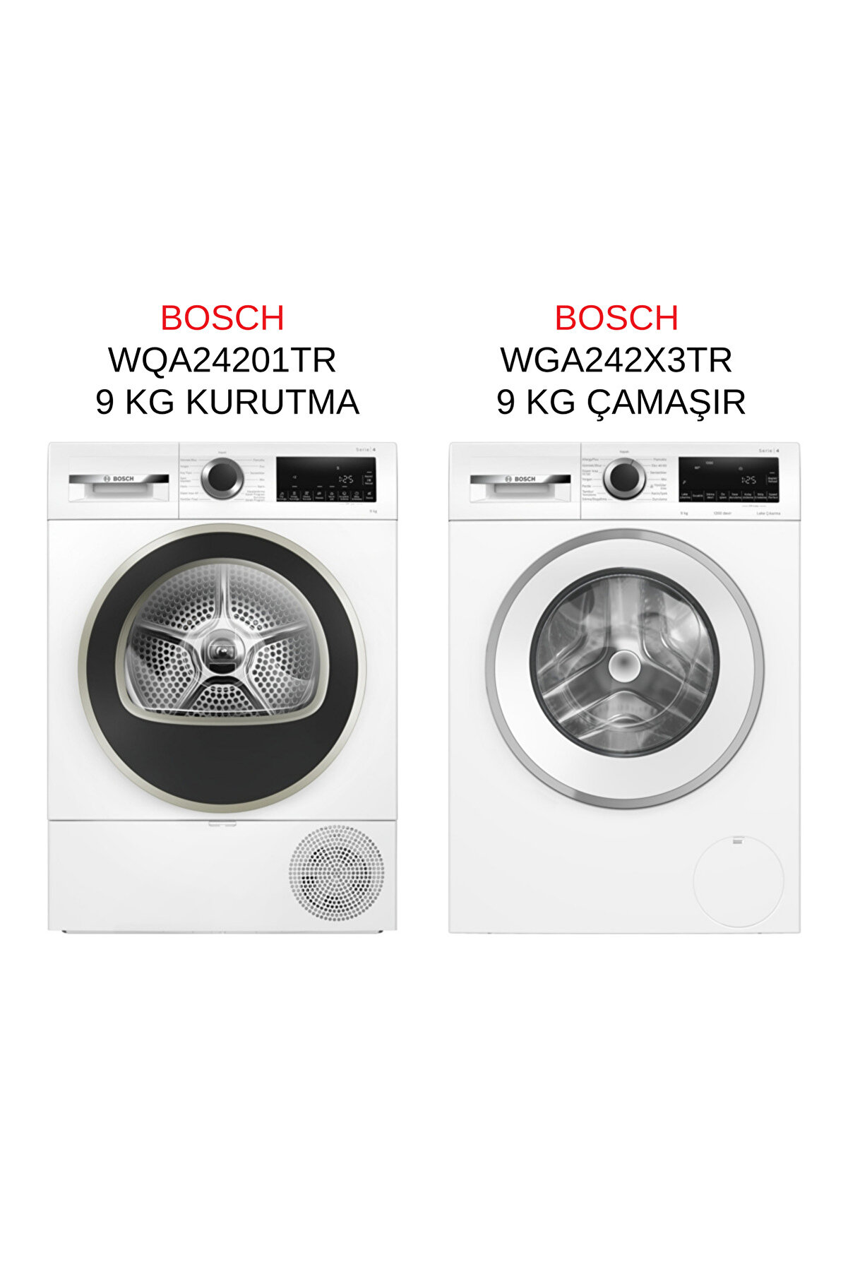WQA24201TR - WGA242X3TR 9 KG KURUTMA VE 9 KG ÇAMAŞIR MAKİNESİ 2'Lİ SET