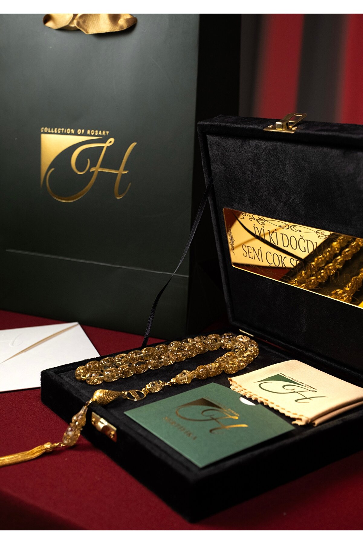 Collection of Rosary Sertifikalı Altın Parçacıkları Kişiye Özel 925 Ayak Gümüş Püsküllü Tesbih