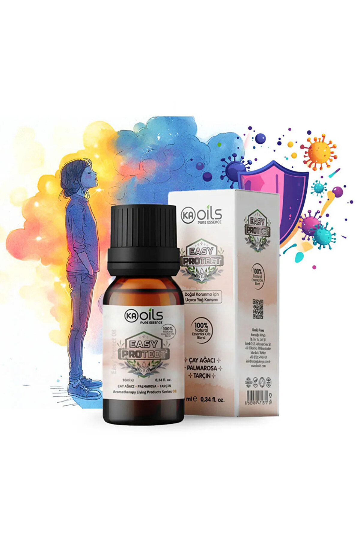 KAOils Pure Essence Easy Protect Uçucu Yağ Karışımı - Çay Ağacı + Palmarosa + Tarçın 10 ml