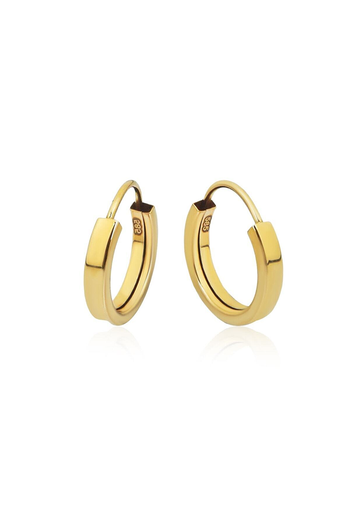 Altınkesesi 14 Ayar Altın Düz Halka Küpe Gizli Kilitli 1.3 Cm