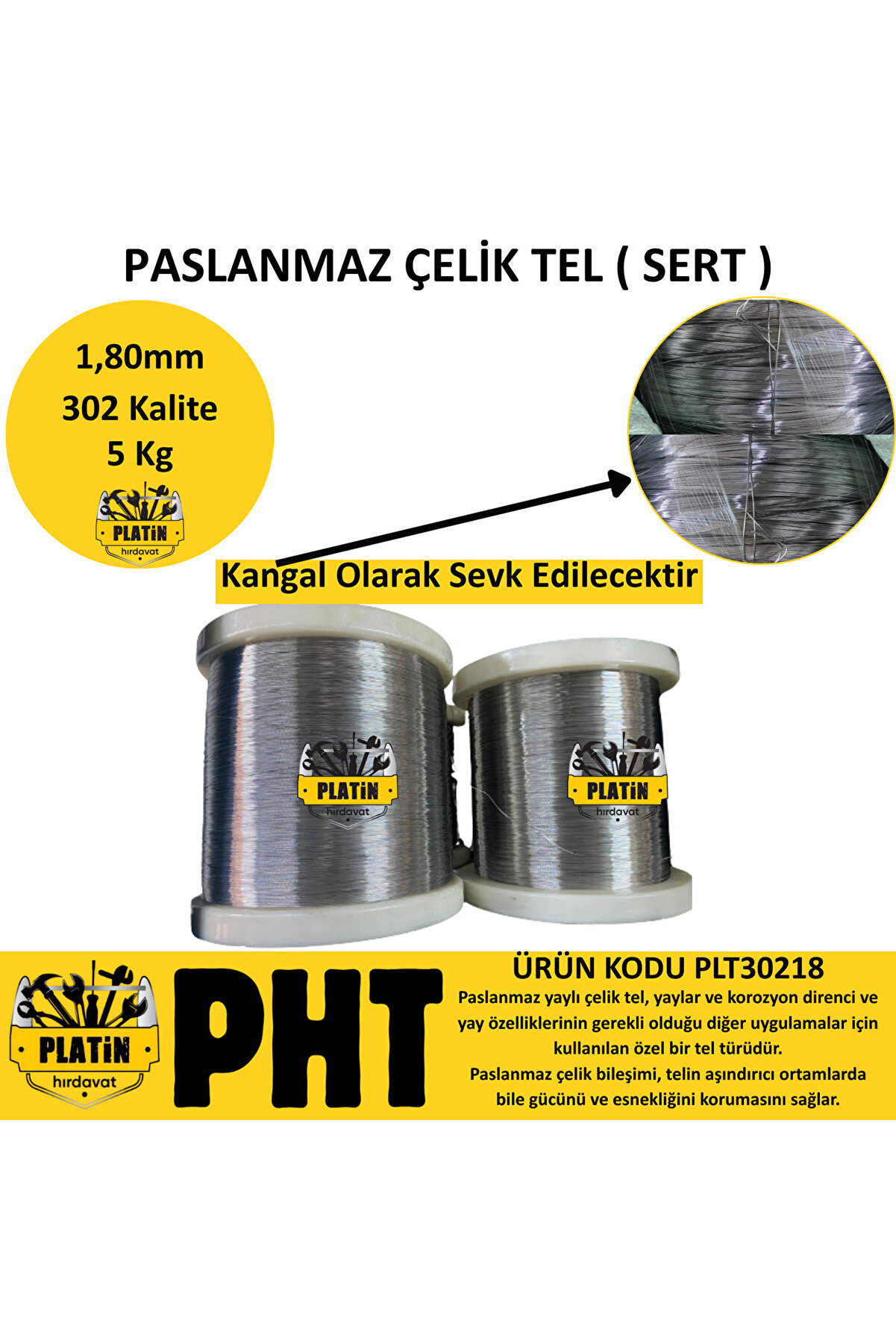 302 Kalite Paslanmaz Çelik Tel 1,80mm ( Parlak ) 5 Kg