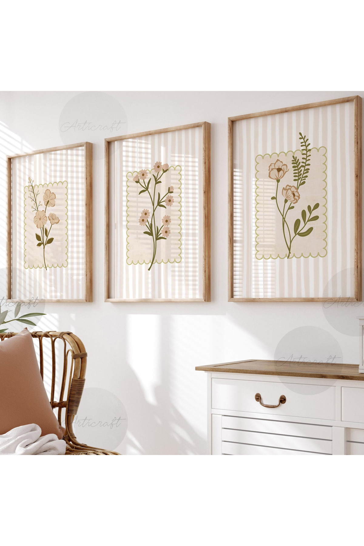 Tuba Decor 3 Parça Ahşap Çerçeveli Salon Tablo Seti | Oturma Odası Dekorasyonu