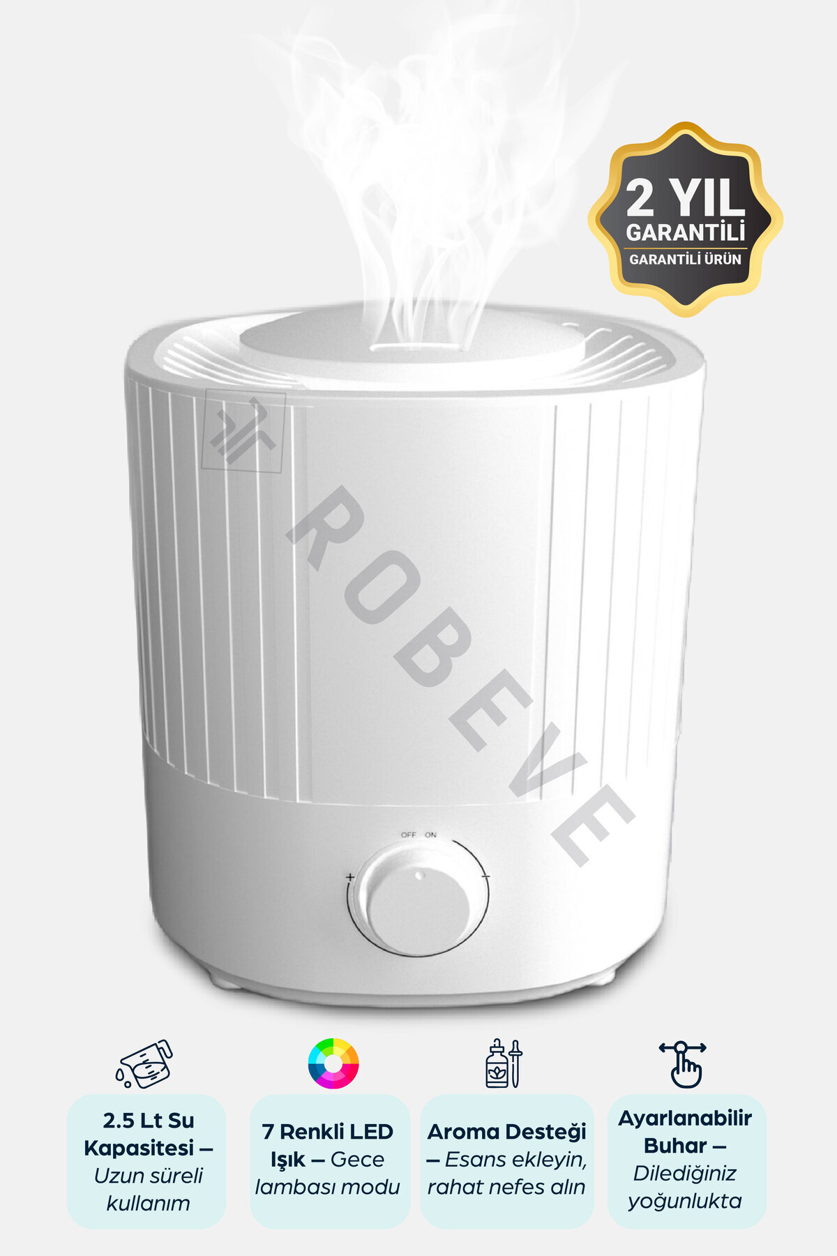 ROBEVE 2.5 Lt Ultrasonik Hava Nemlendirici Buhar Makinesi