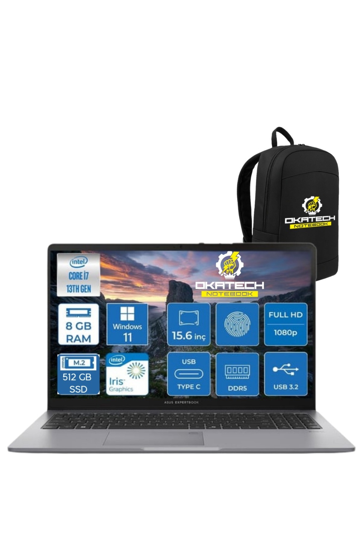 EXPERTBOOK P1503 INTELCORE I7-13620H 8GB RAM 512GB SSD WİN11 PRO 15.6 FHD NOTEBOOK 27 OKATECH ÇANTA
