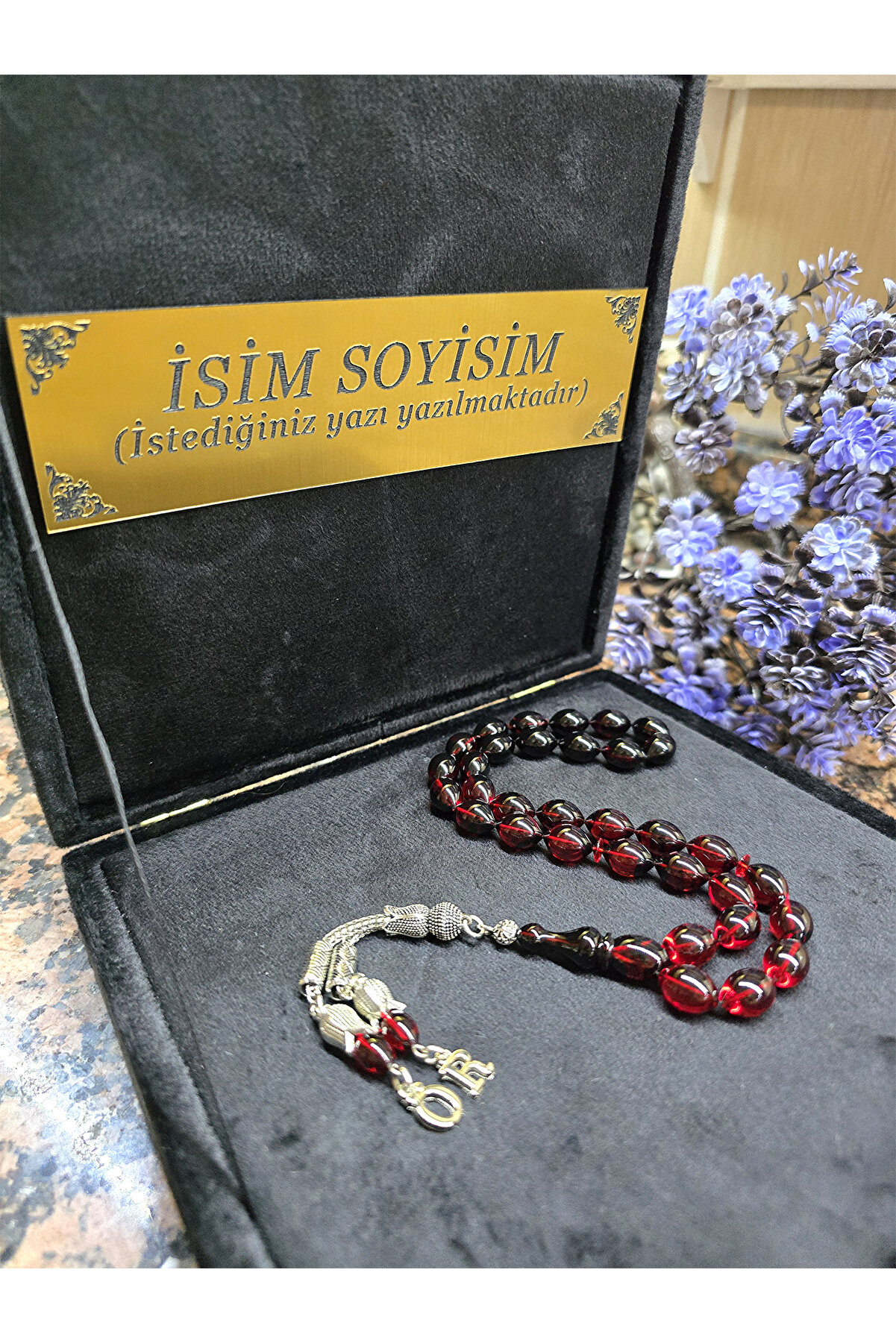 Zikir Tesbih Ateş Kehribar Tesbih - Harfli Kişiye Özel Seri - Sıkma Kehribar Tesbih