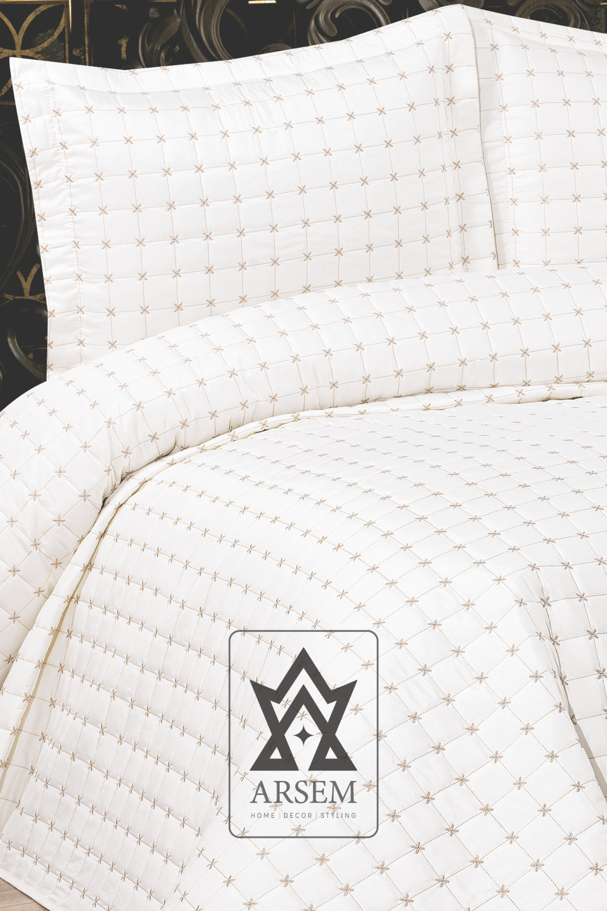 ARSEM EV TEKSTİL Hayal Krem Kapitone Yatak Örtüsü Çift Kişilik Nakışlı Üreticiden