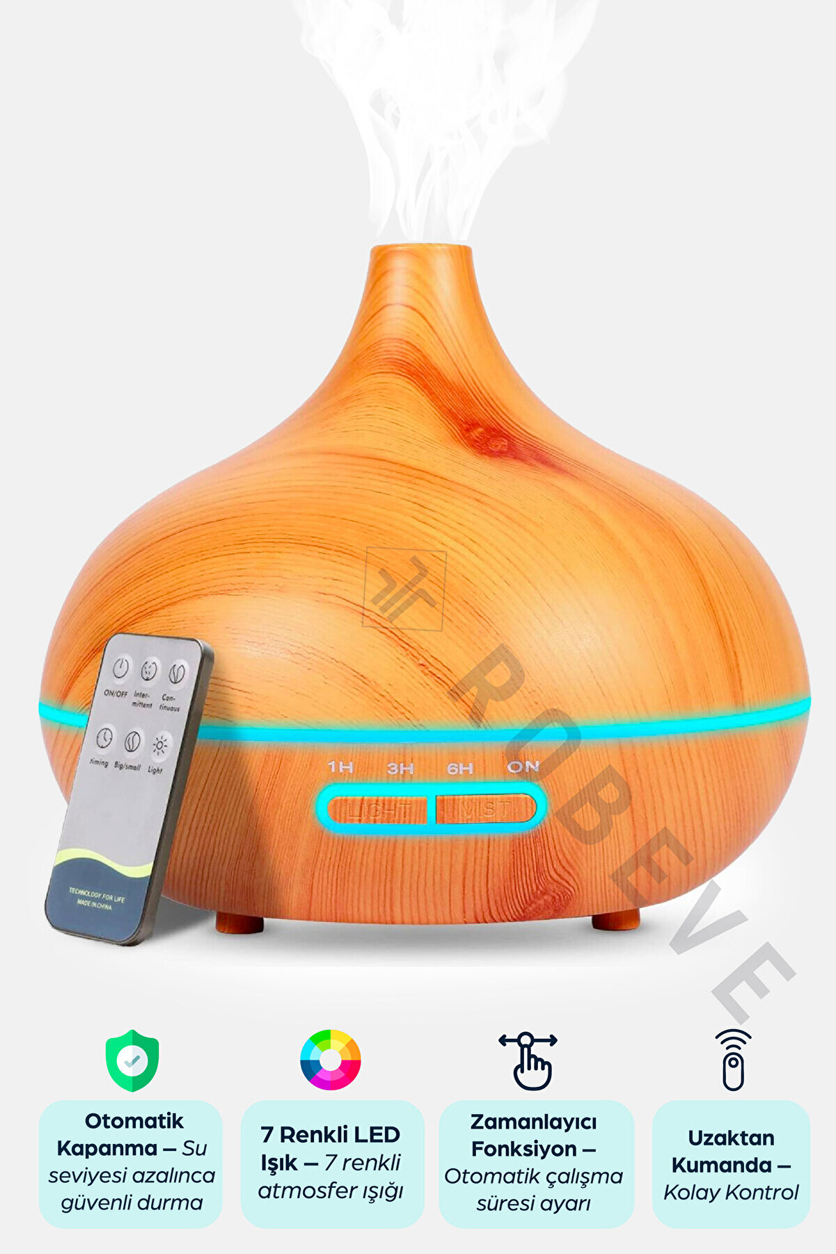 ROBEVE 550 ml Ultrasonik Aroma Nemlendirici Buhar Makinesi