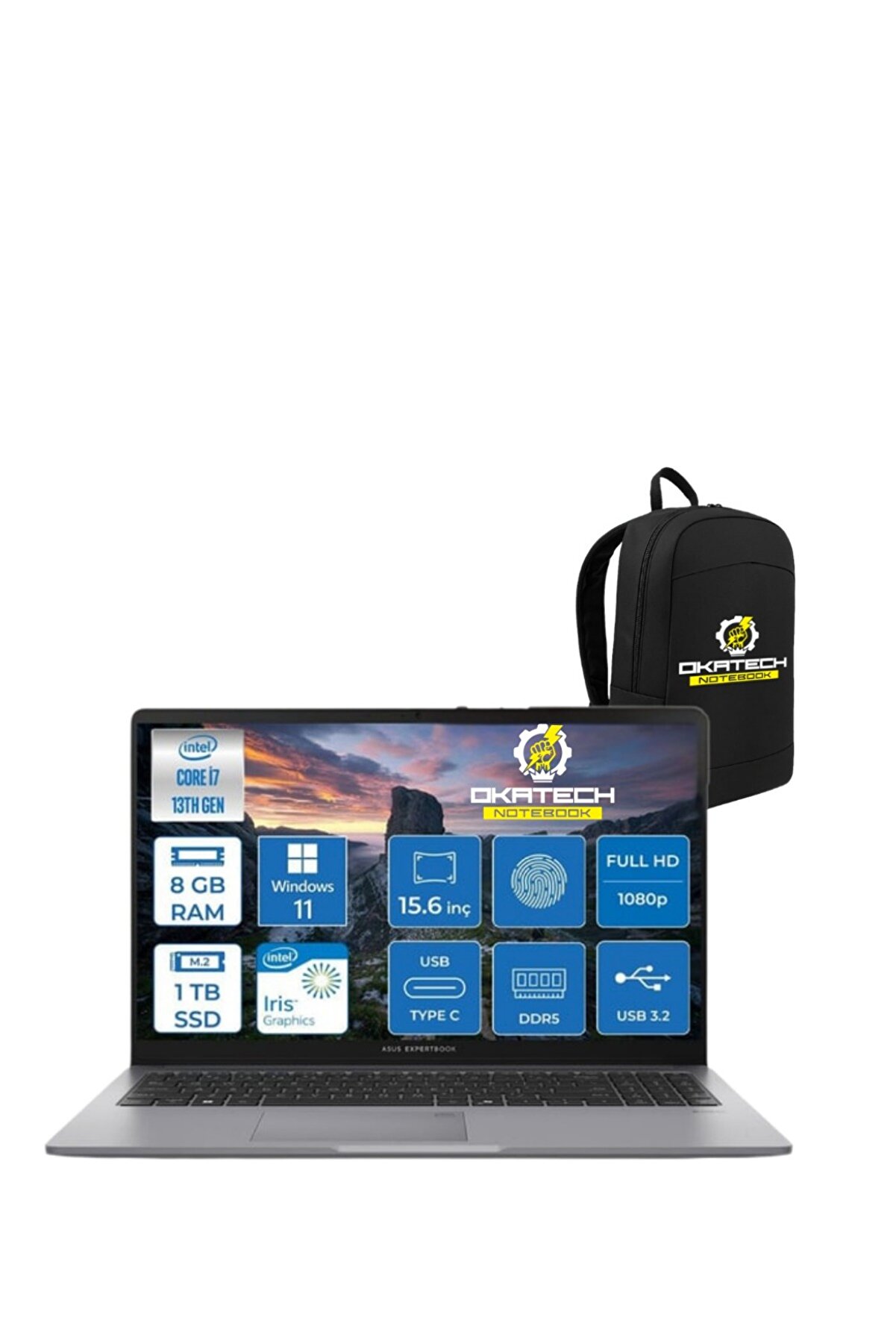 EXPERTBOOK P1503 INTELCORE I7-13620H 8 GB RAM 1 TB SSD WİN11 PRO 15.6 FHD NOTEBOOK 56 OKATECH ÇANTA