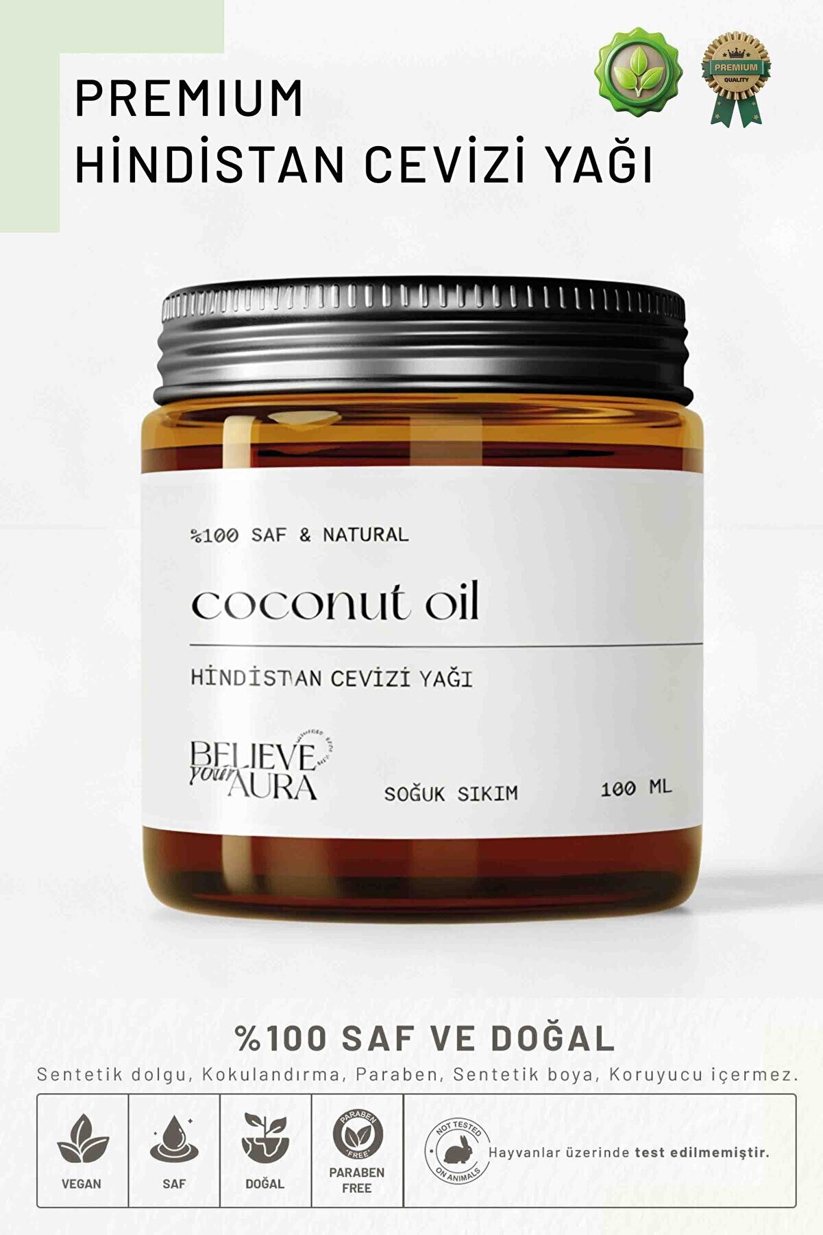 Believe Your Aura Hindistan Cevizi Yağı - %100 Doğal Soğuk Sıkım - 100 ml