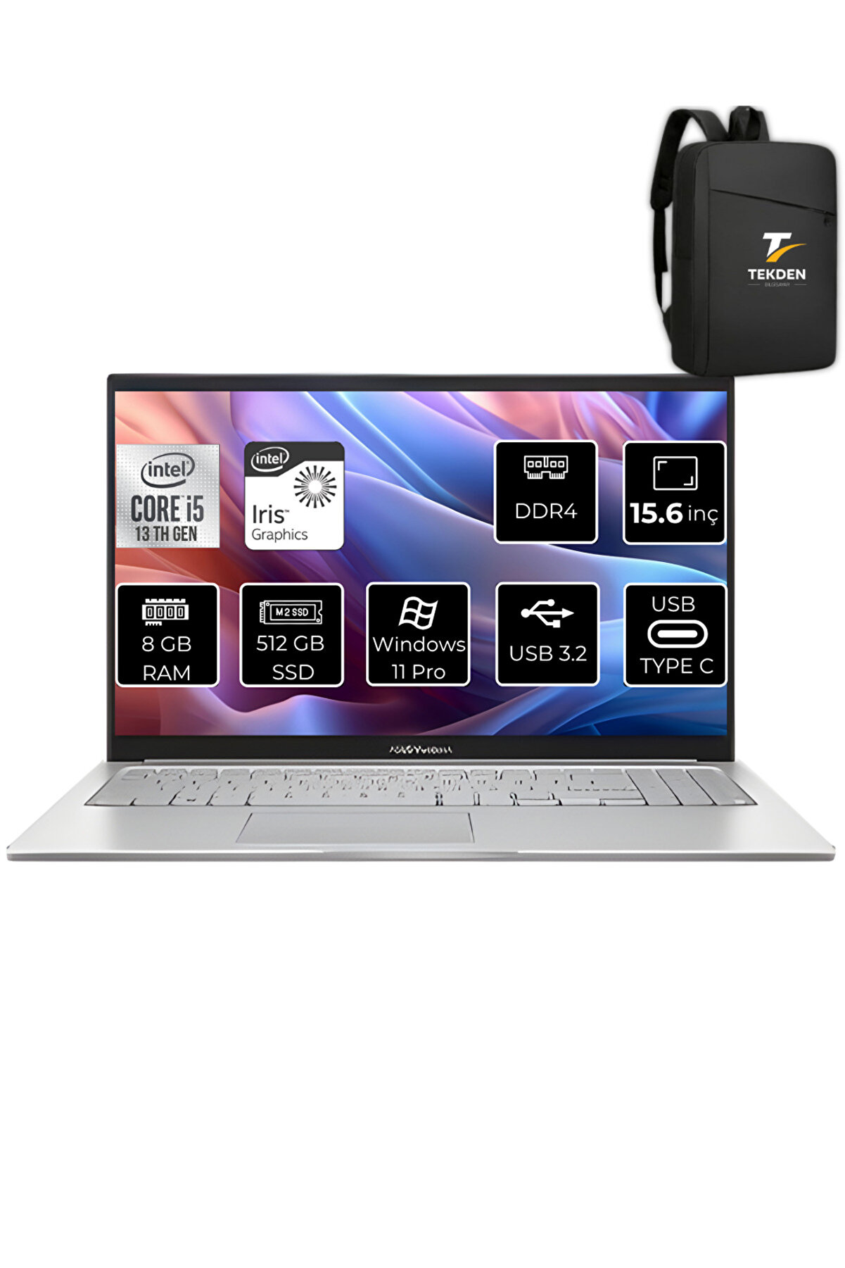 Vivobook 15 X1504VA i7 1355U 8GB RAM 512GB SSD 15.6'' FHD W11PRO_85TEKDENÇANTA
